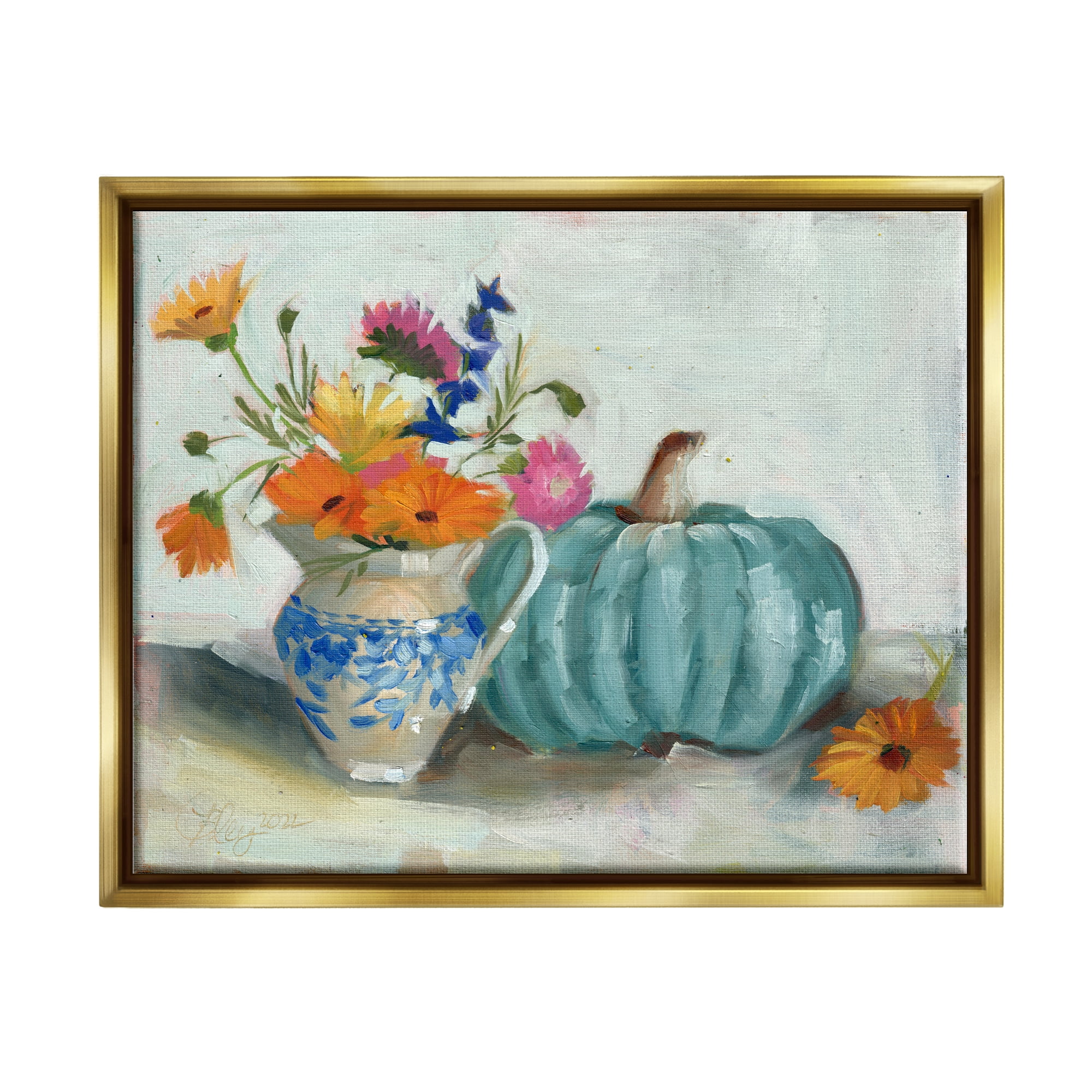 Stupell Industries Autumnal Botanicals Still Life Botanical & Floral Painting Gold Floater Framed Canvas Art Print Wall Art, 31 x 25