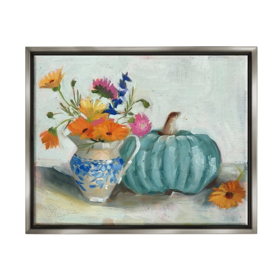 Stupell Industries Autumnal Botanicals Still Life Botanical & Floral Painting Gray Floater Framed Canvas Art Print Wall Art, 31 x 25