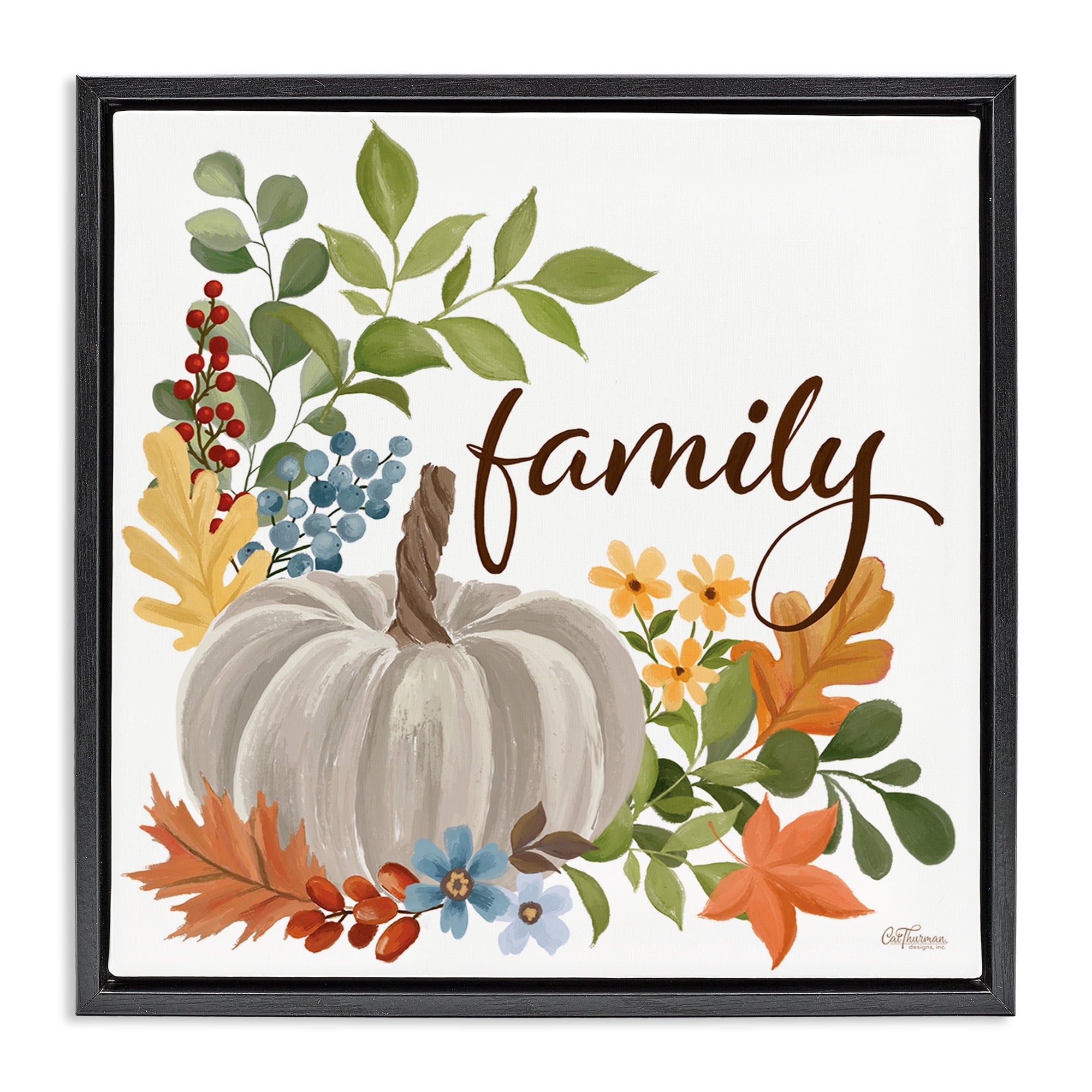 Stupell Industries Autumnal Family Pumpkin Holiday Painting Black Floater Framed Art Print Wall Art, 25 x 25