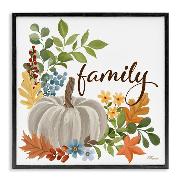 Stupell Industries Autumnal Family Pumpkin Holiday Painting Black Framed Art Print Wall Art, 12 x 12