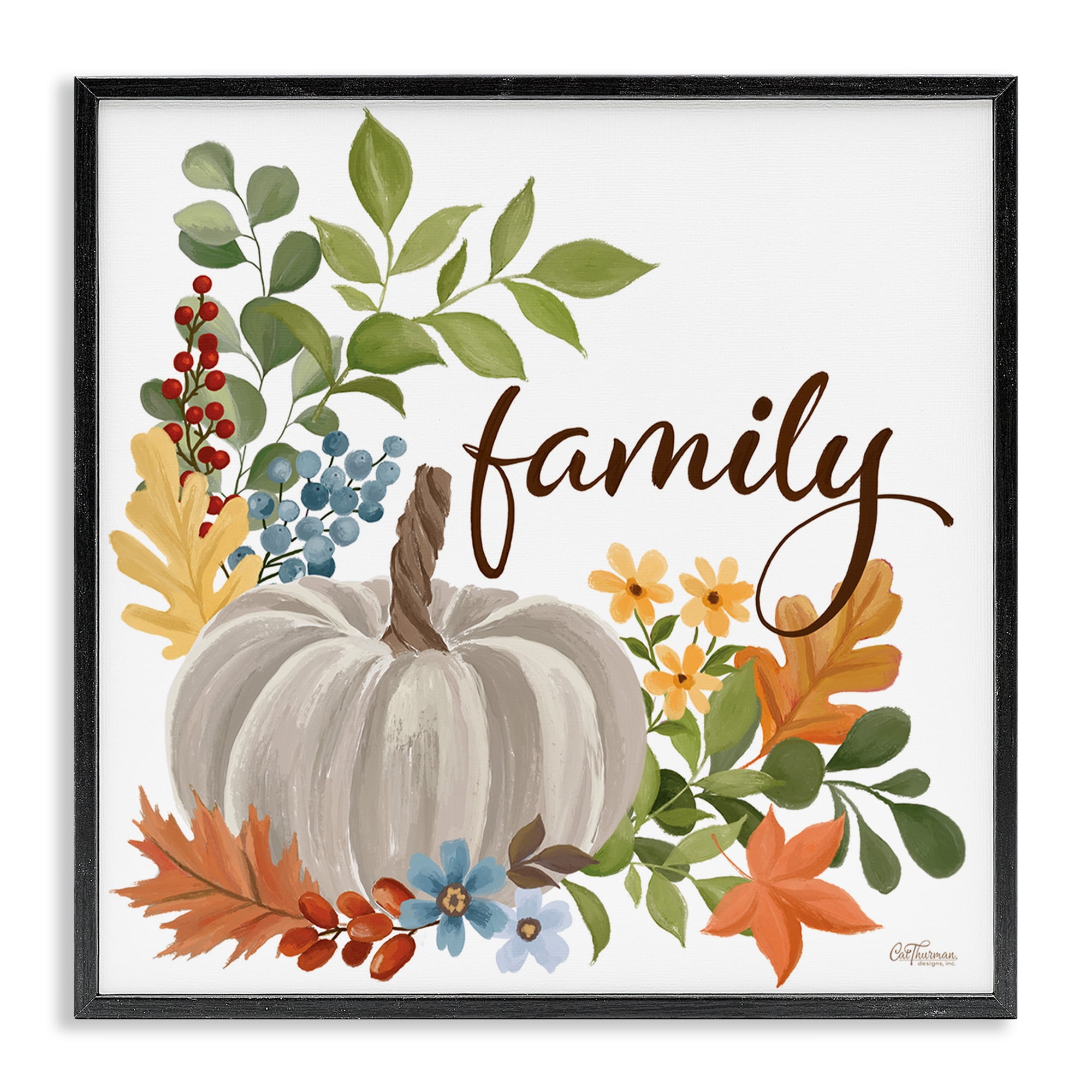 Stupell Industries Autumnal Family Pumpkin Holiday Painting Black Framed Art Print Wall Art, 24 x 24