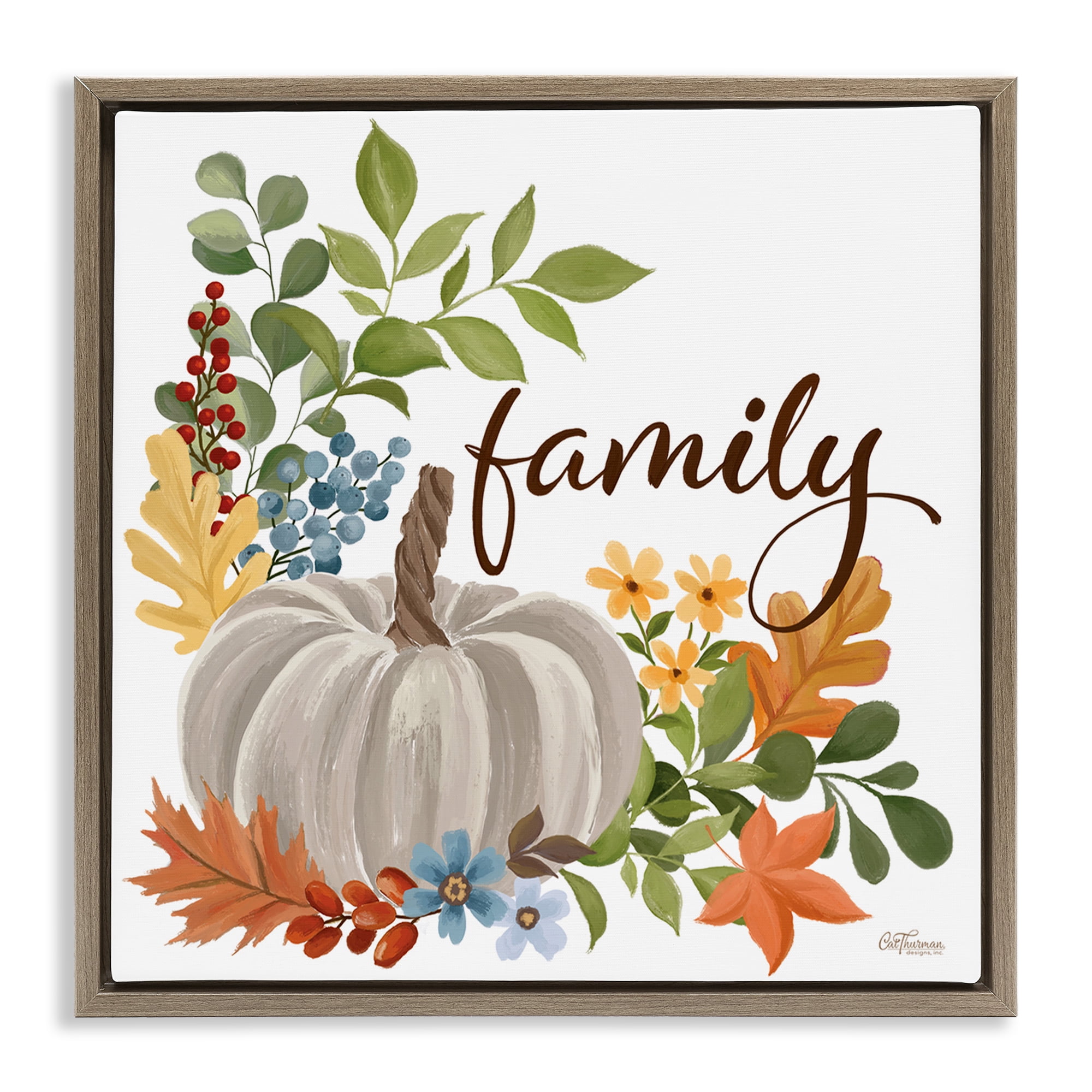 Stupell Industries Autumnal Family Pumpkin Holiday Painting Brown Floater Framed Art Print Wall Art, 25 x 25
