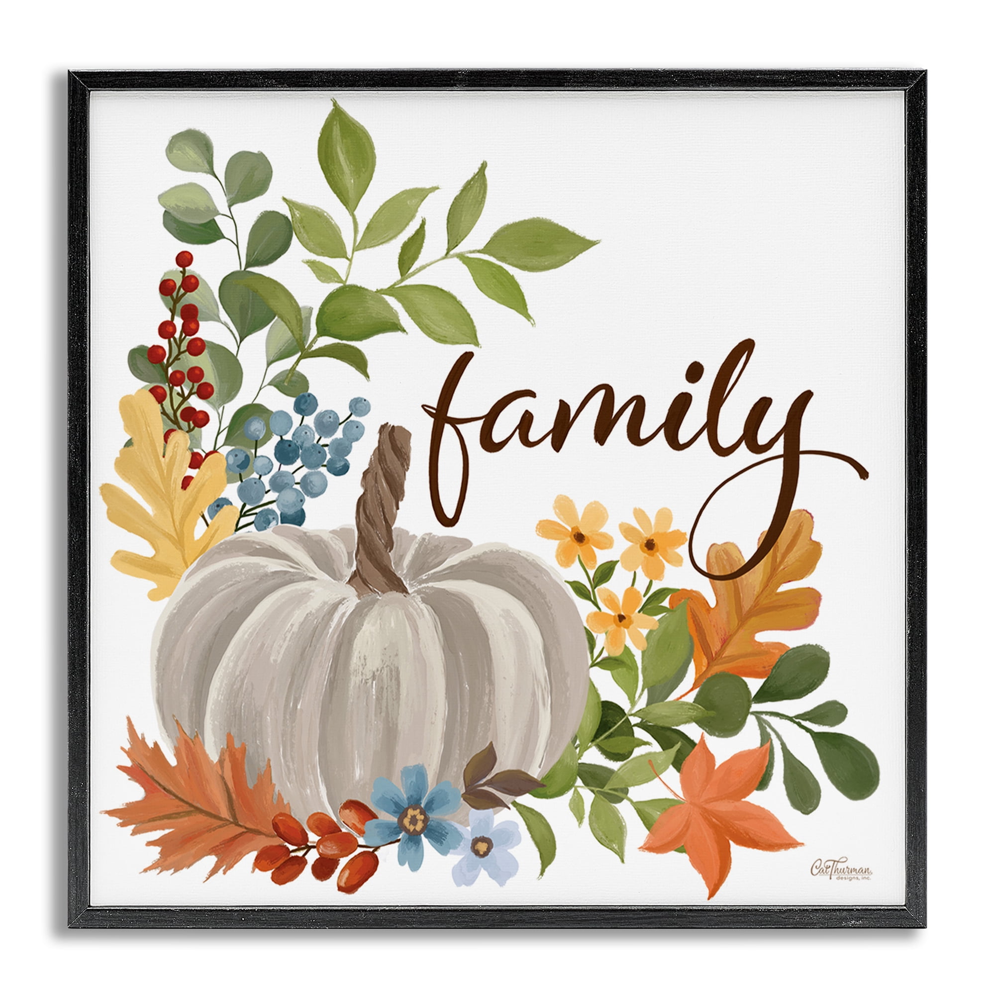 Stupell Industries Autumnal Family Pumpkin Holiday Painting Gray Framed Art Print Wall Art, 12 x 12