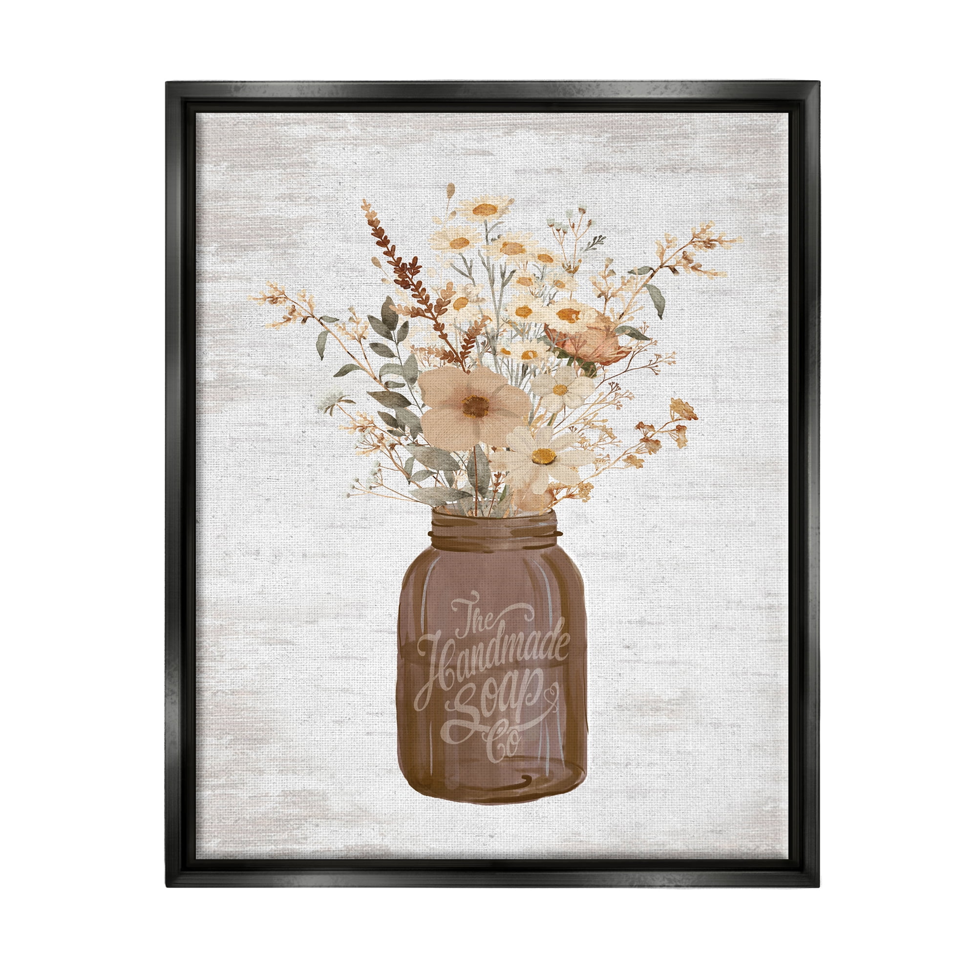 Stupell Industries Autumnal Flower Arrangement Holiday Painting Black Floater Framed Canvas Art Print Wall Art, 17 x 21
