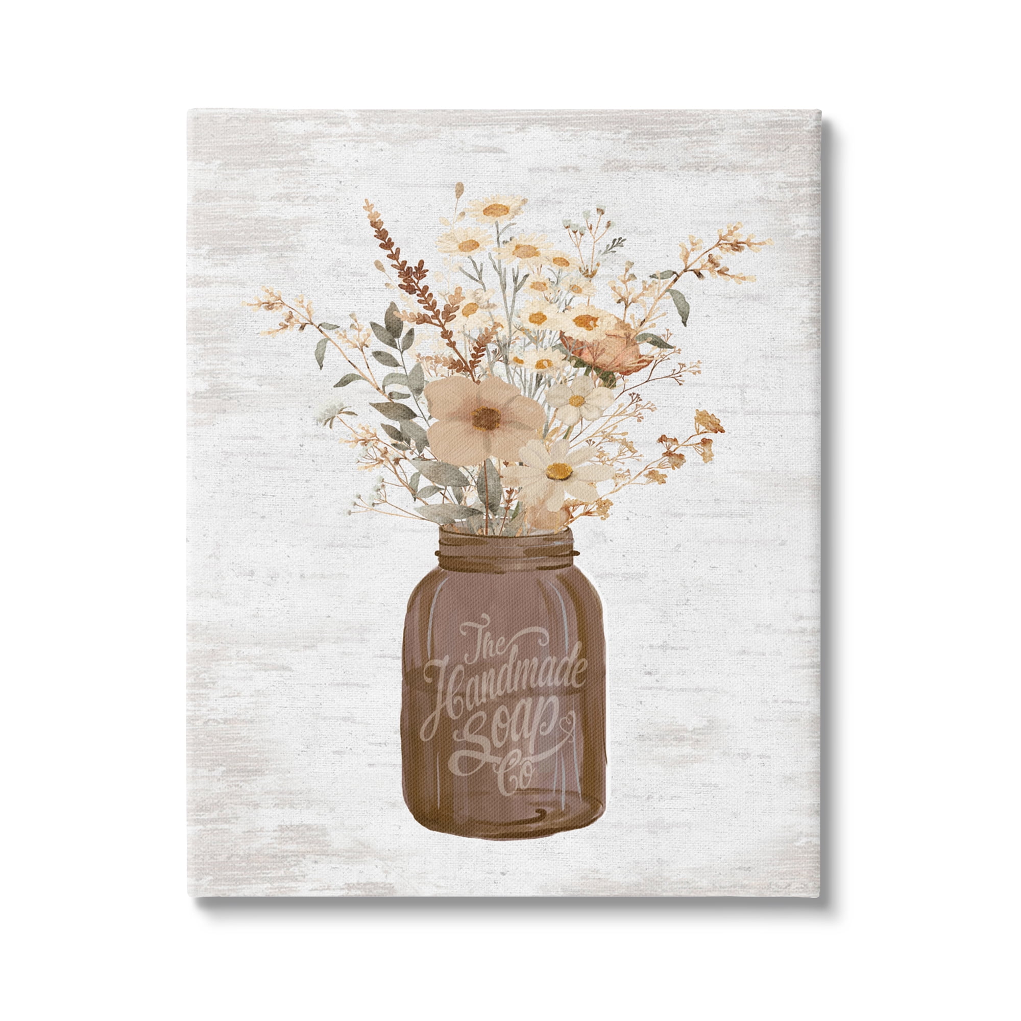 Autumnal Flower Arrangement on Canvas in Brown Jar, 24 x 30