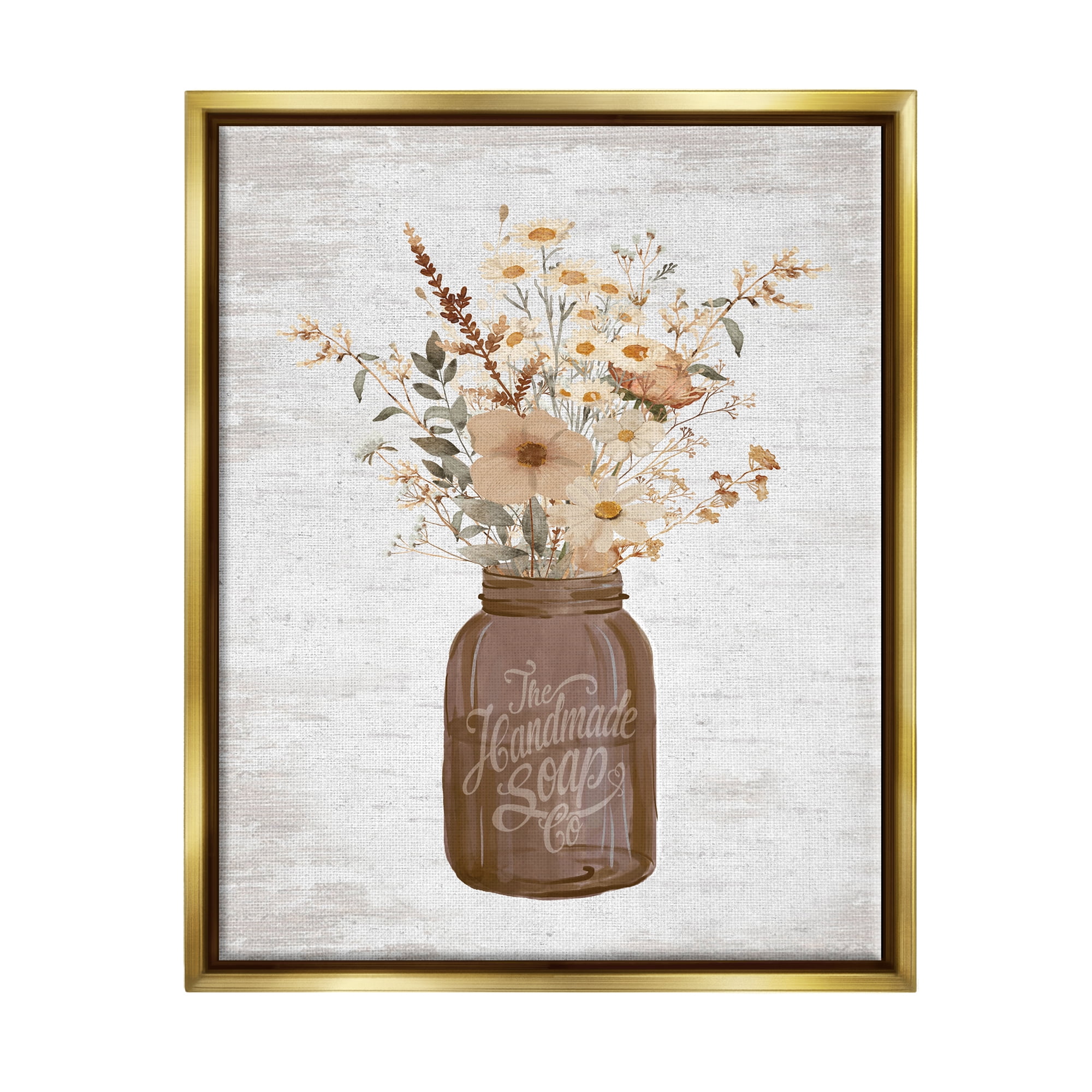Stupell Industries Autumnal Flower Arrangement Holiday Painting Gold Floater Framed Canvas Art Print Wall Art, 25 x 31