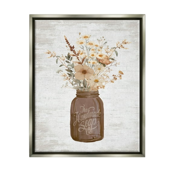Stupell Industries Autumnal Flower Arrangement Holiday Painting Gray Floater Framed Canvas Art Print Wall Art, 17 x 21