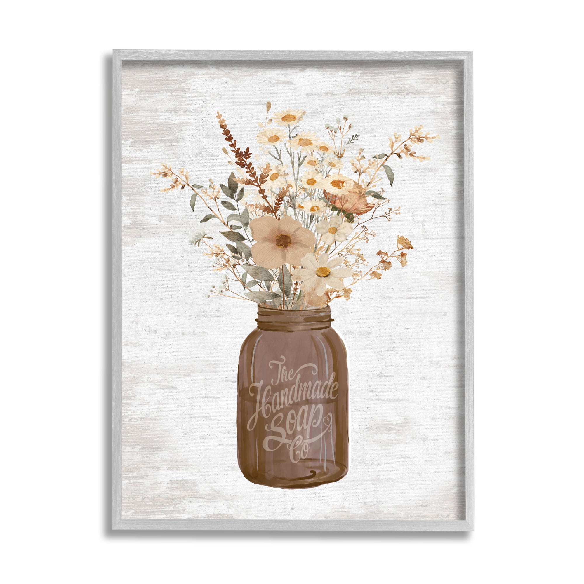 Stupell Industries Autumnal Flower Arrangement Holiday Painting Gray Framed Art Print Wall Art, 24 x 30
