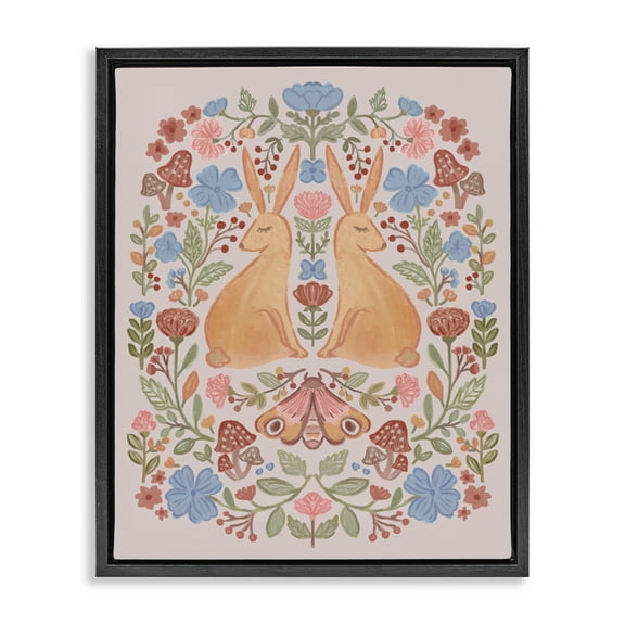 Stupell Industries Autumnal Folk Rabbits Animals Painting Black Floater Framed Canvas Art Print Wall Art, 17 x 21