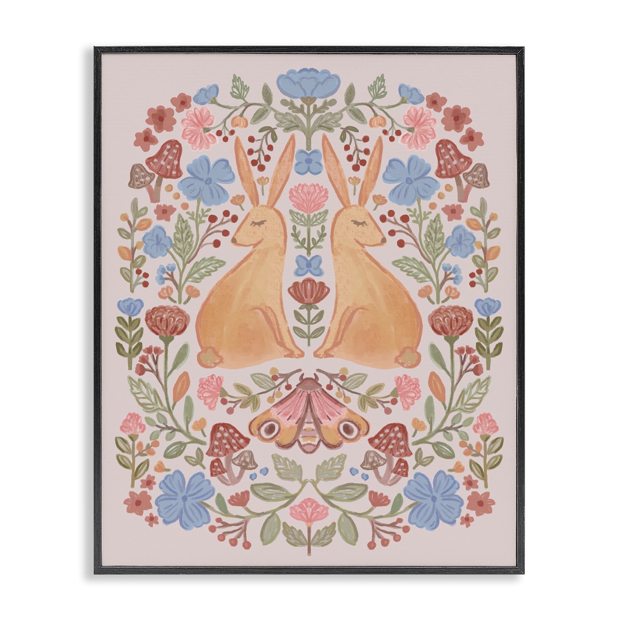 Stupell Industries Autumnal Folk Rabbits Animals Painting Black Framed Art Print Wall Art, 11 x 14