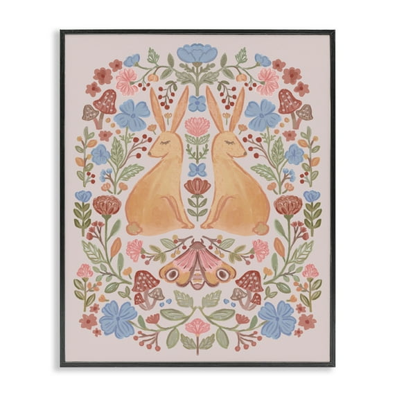 Stupell Industries Autumnal Folk Rabbits Animals Painting Black Framed Art Print Wall Art, 11 x 14