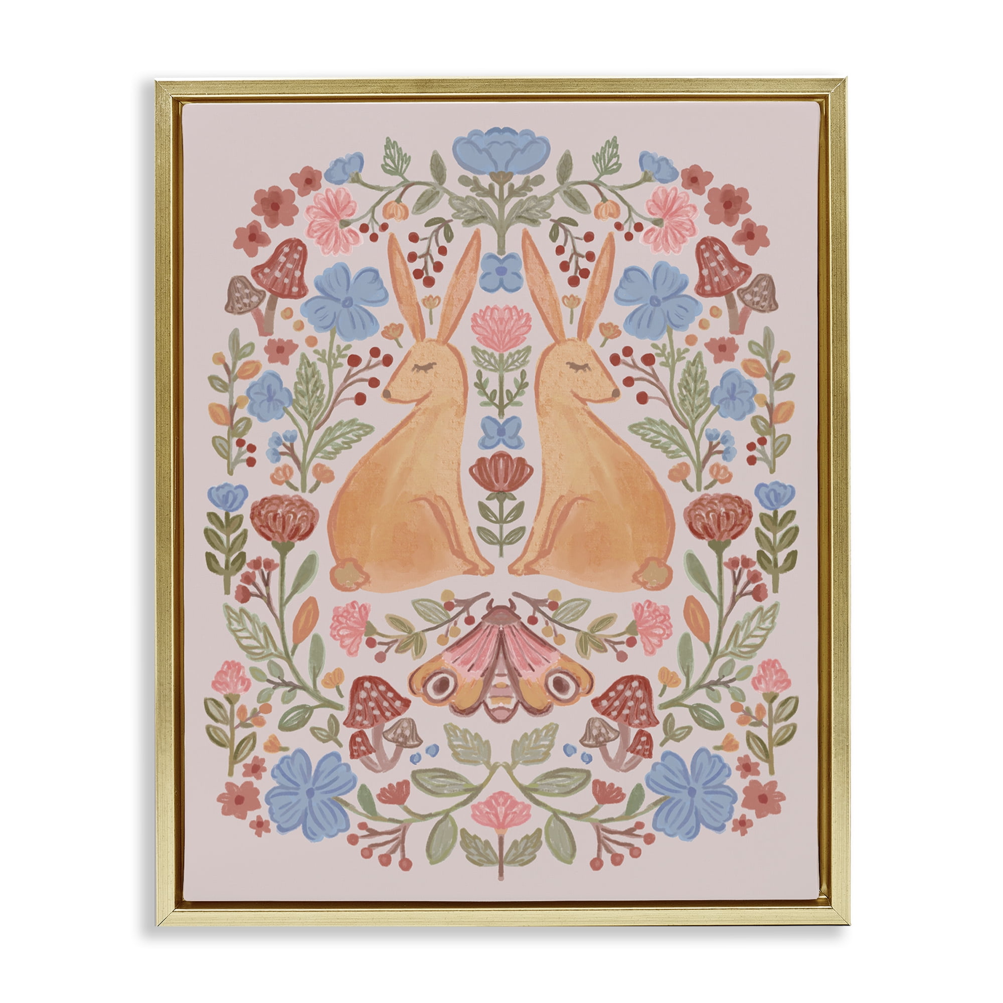 Stupell Industries Autumnal Folk Rabbits Animals Painting Gold Floater Framed Canvas Art Print Wall Art, 25 x 31