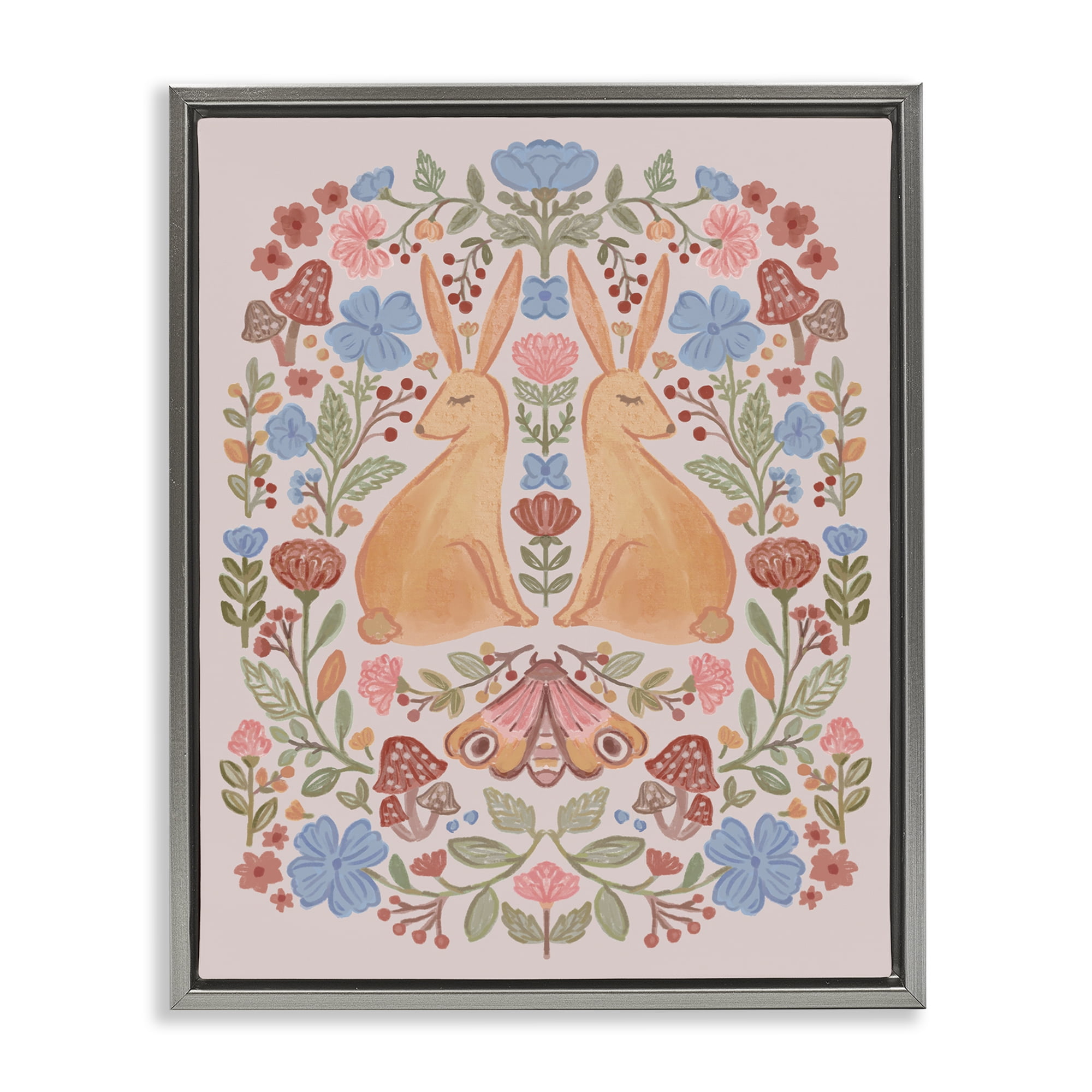 Stupell Industries Autumnal Folk Rabbits Animals Painting Gray Floater Framed Canvas Art Print Wall Art, 17 x 21