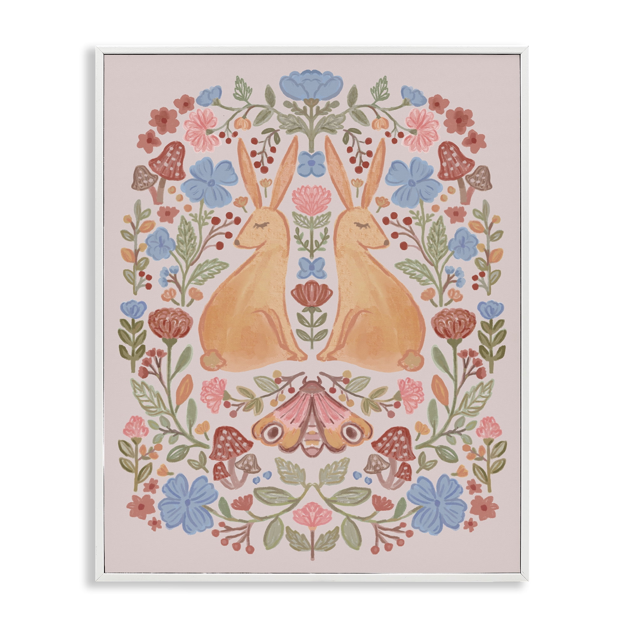 Stupell Industries Autumnal Folk Rabbits Animals Painting White Framed Art Print Wall Art, 16 x 20