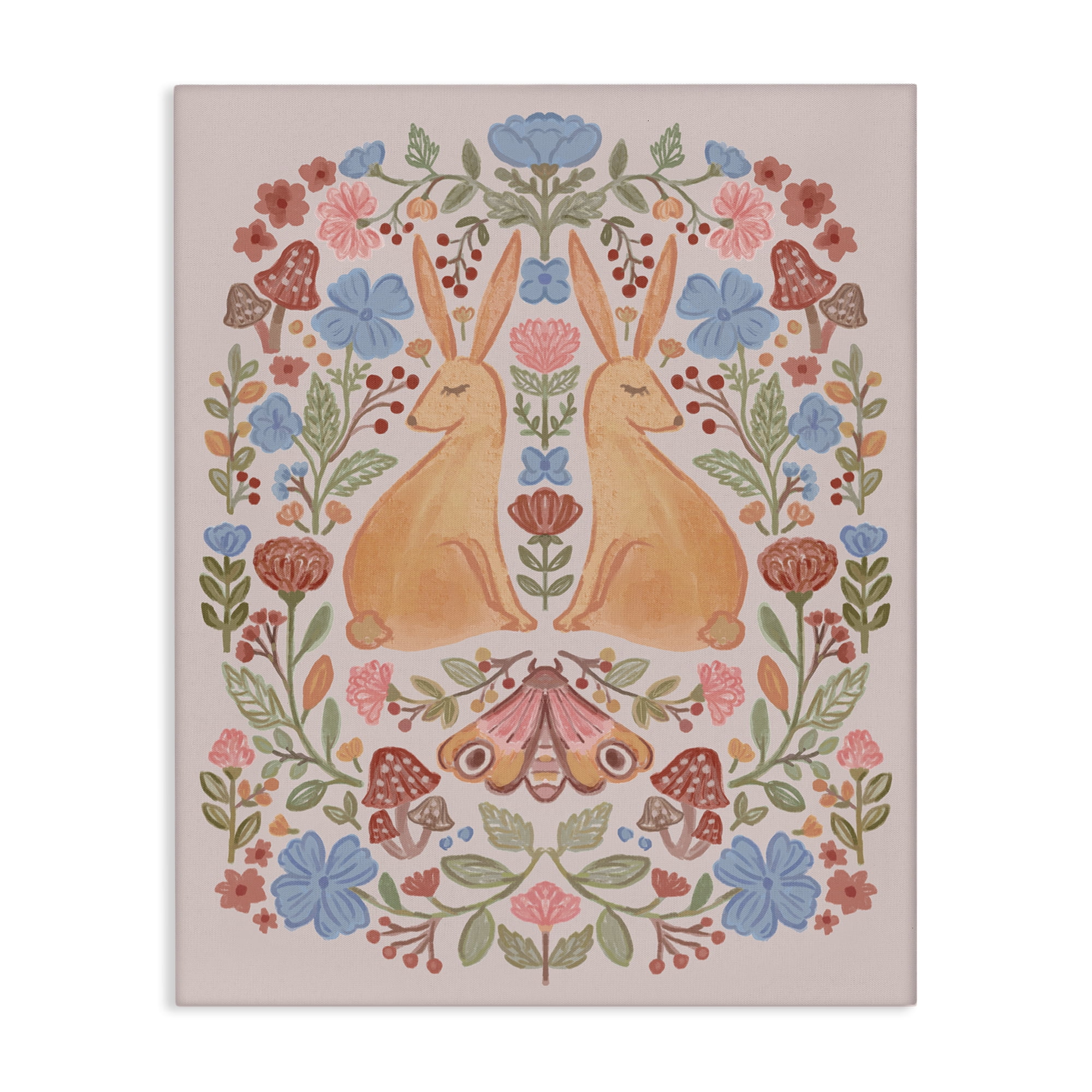 Stupell Industries Autumnal Folk Rabbits Animals Painting Wrapped Canvas Art Print Wall Art, 16 x 20