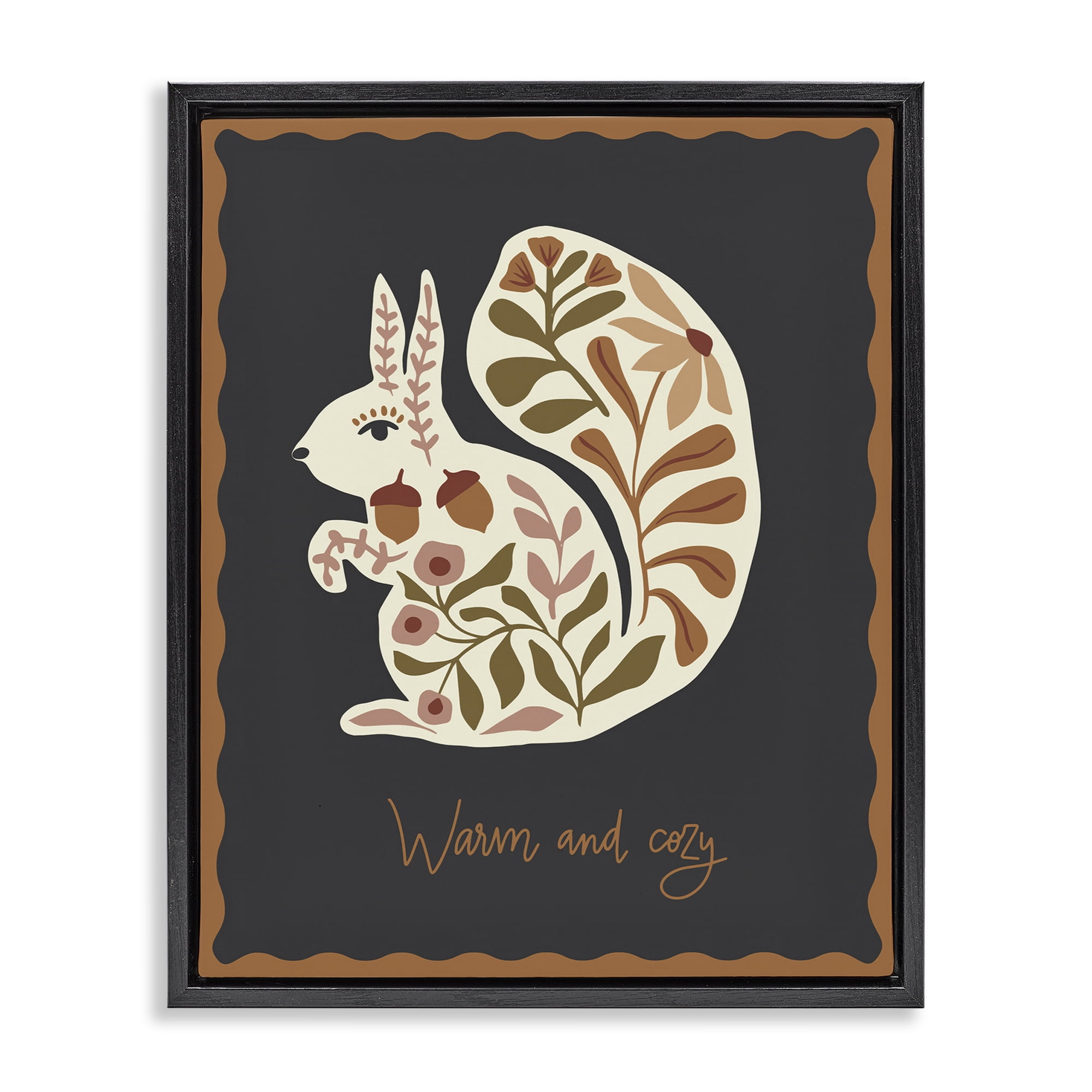 Stupell Industries Autumnal Folk Squirrel Animals Painting Black Floater Framed Canvas Art Print Wall Art, 17 x 21