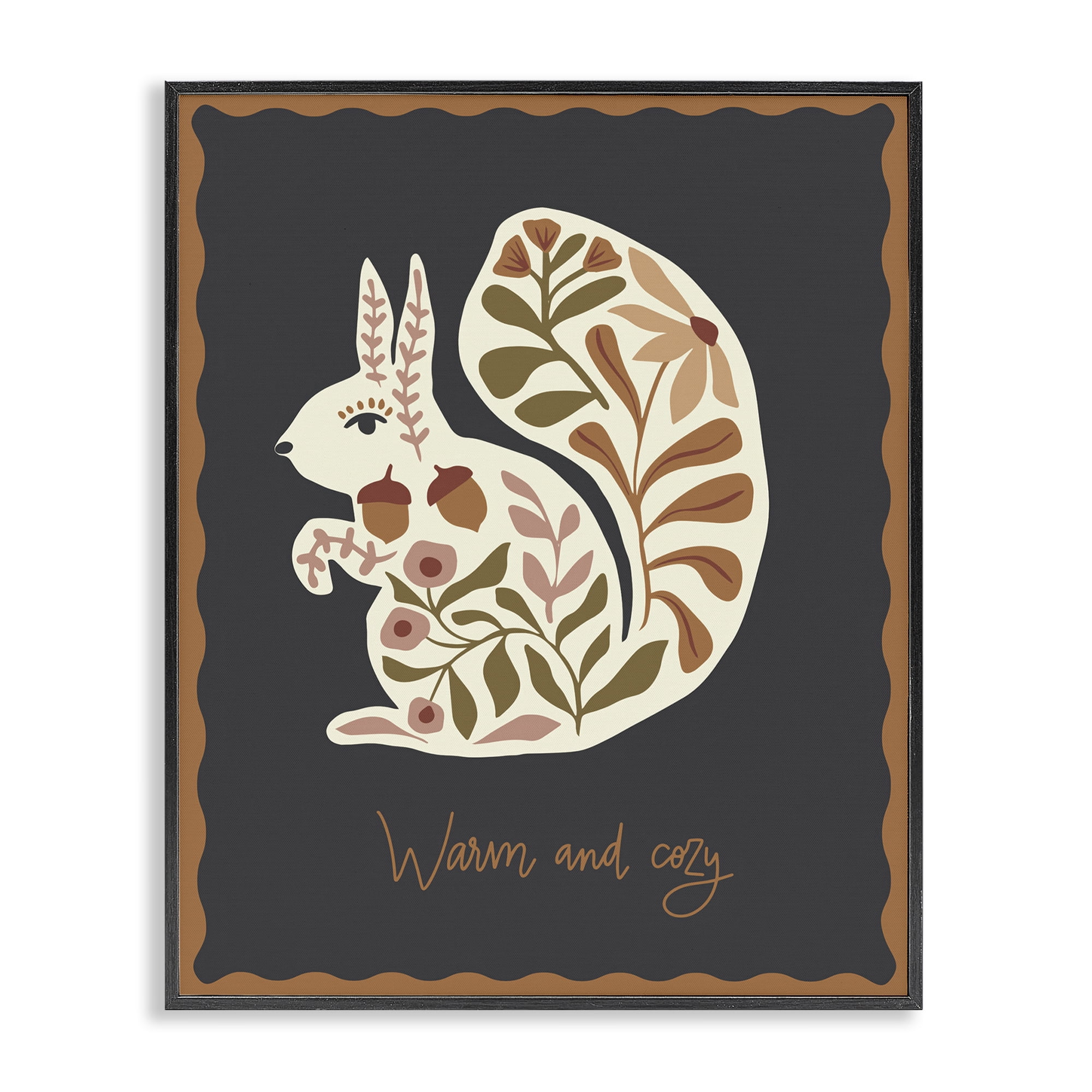 Stupell Industries Autumnal Folk Squirrel Animals Painting Black Framed Art Print Wall Art, 24 x 30