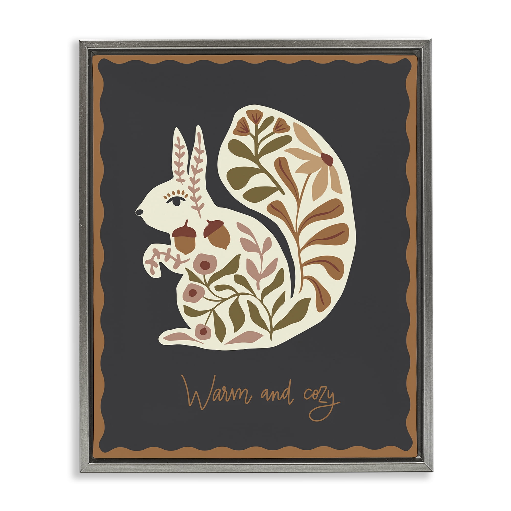 Stupell Industries Autumnal Folk Squirrel Animals Painting Gray Floater Framed Canvas Art Print Wall Art, 17 x 21