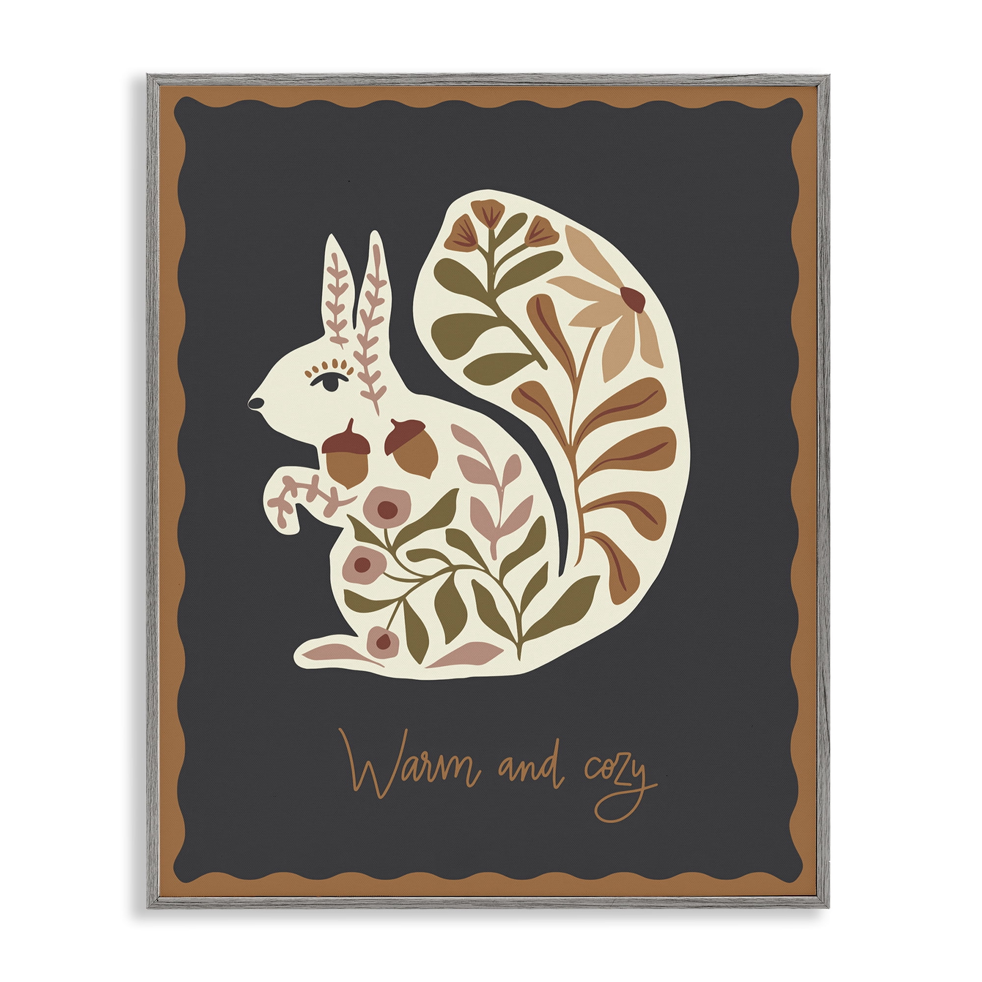 Stupell Industries Autumnal Folk Squirrel Animals Painting Gray Framed Art Print Wall Art, 24 x 30