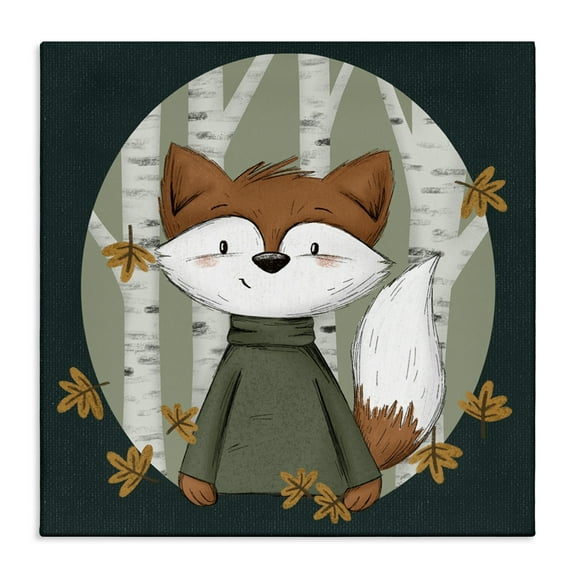 Stupell Industries Autumnal Fox & Birch Trees Animals Painting Wrapped Canvas Canvas Art Print Wall Art, 30 x 30