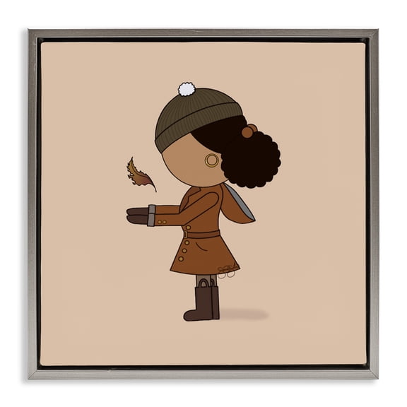 Stupell Industries Autumnal Girl with Leaf Gray Framed Floater Canvas Wall Art design by Sierra Siler, 25 x 25