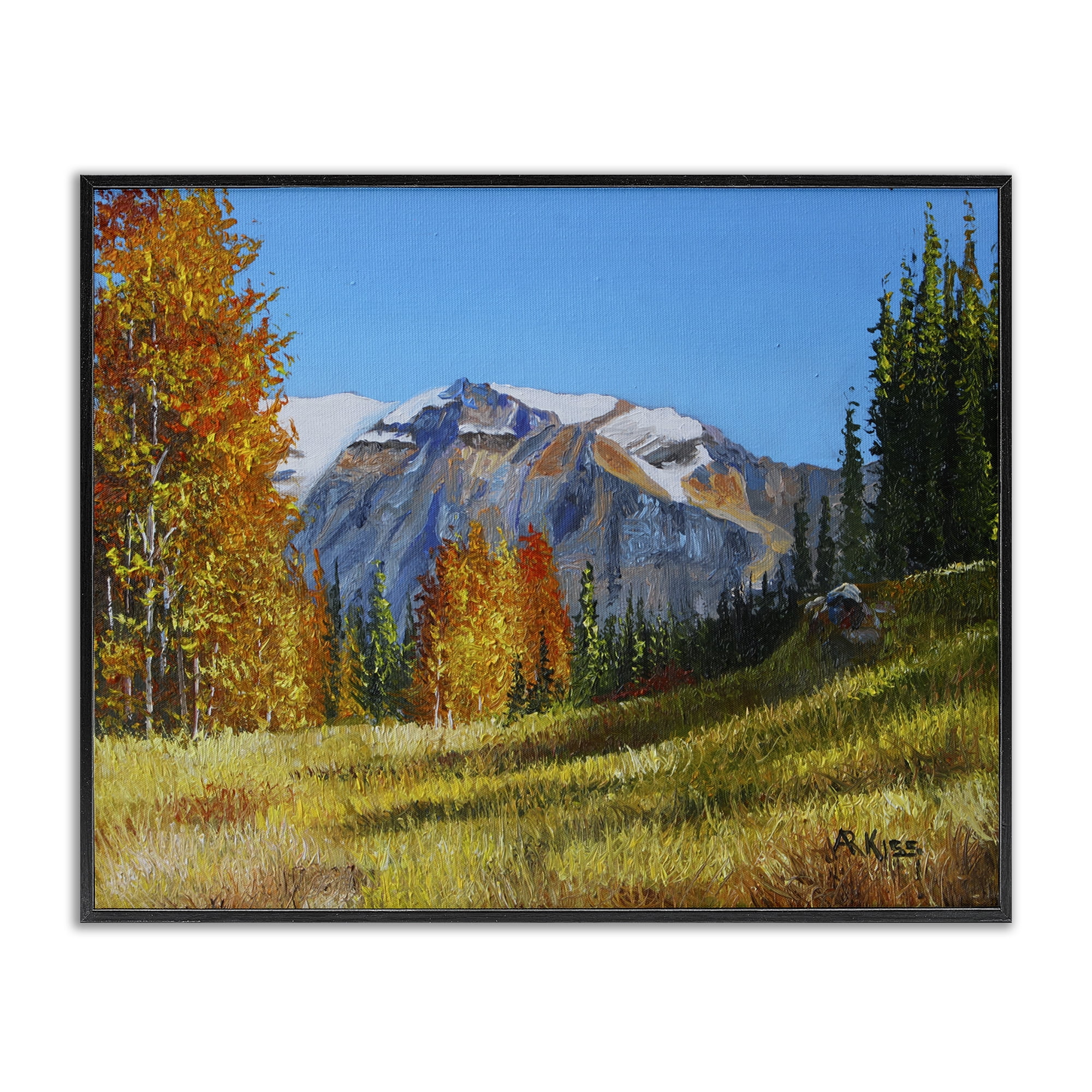 Stupell Industries Autumnal Mountain Valley Landscape & Nature Painting Black Framed Art Print Wall Art, 20 x 16