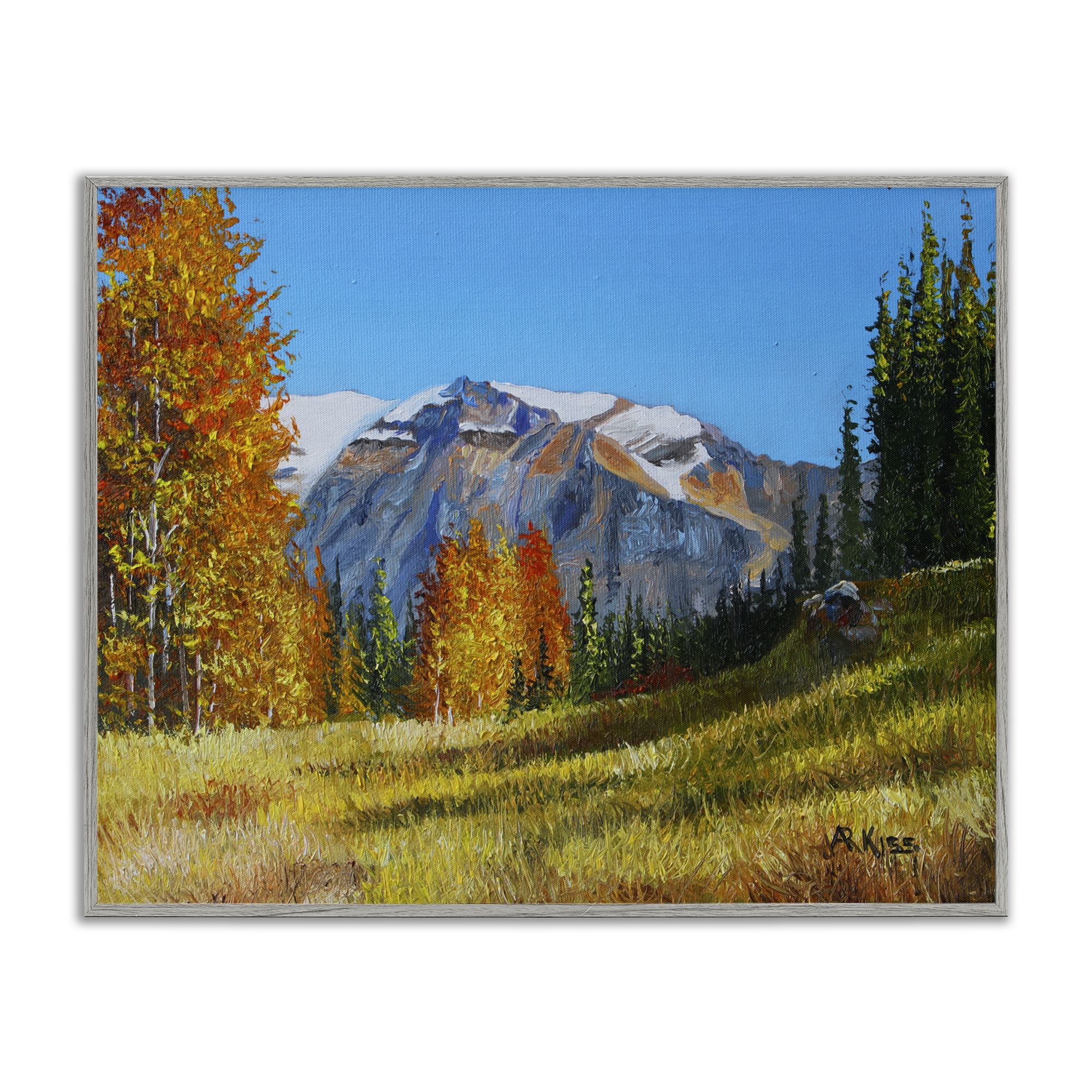 Stupell Industries Autumnal Mountain Valley Landscape & Nature Painting Gray Framed Art Print Wall Art, 30 x 24