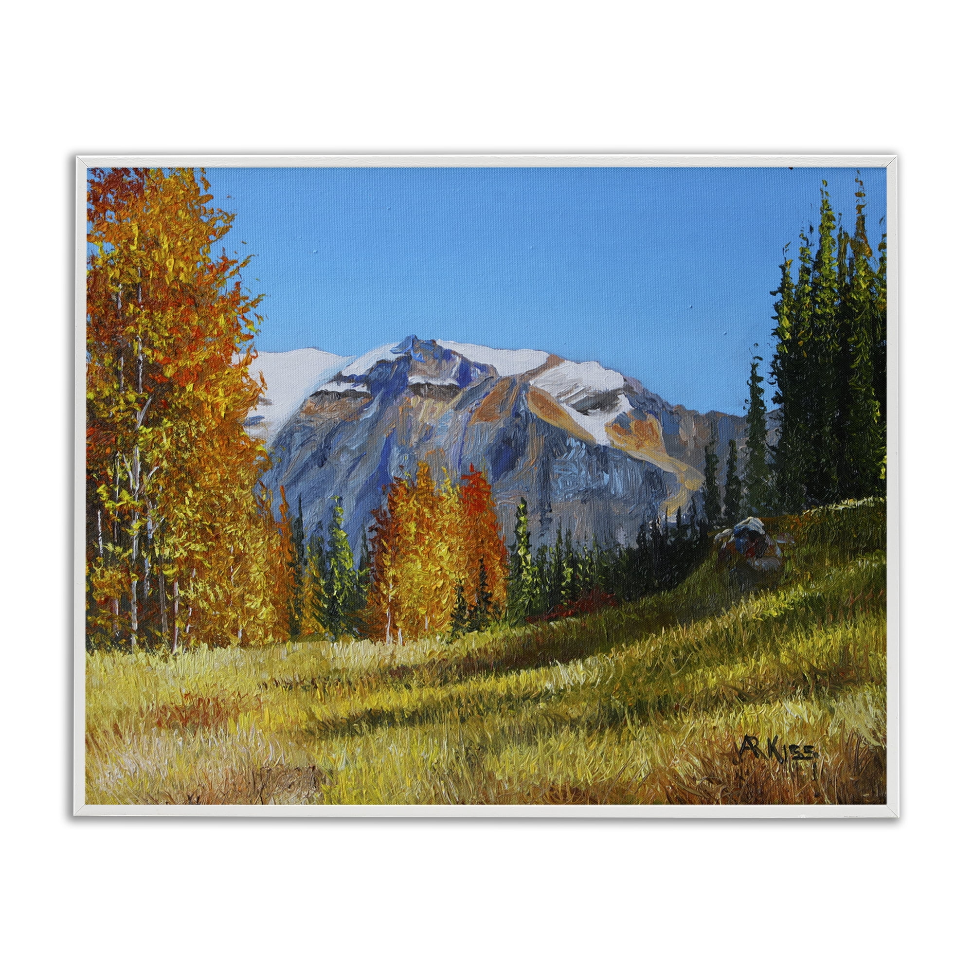 Stupell Industries Autumnal Mountain Valley Landscape & Nature Painting White Framed Art Print Wall Art, 20 x 16
