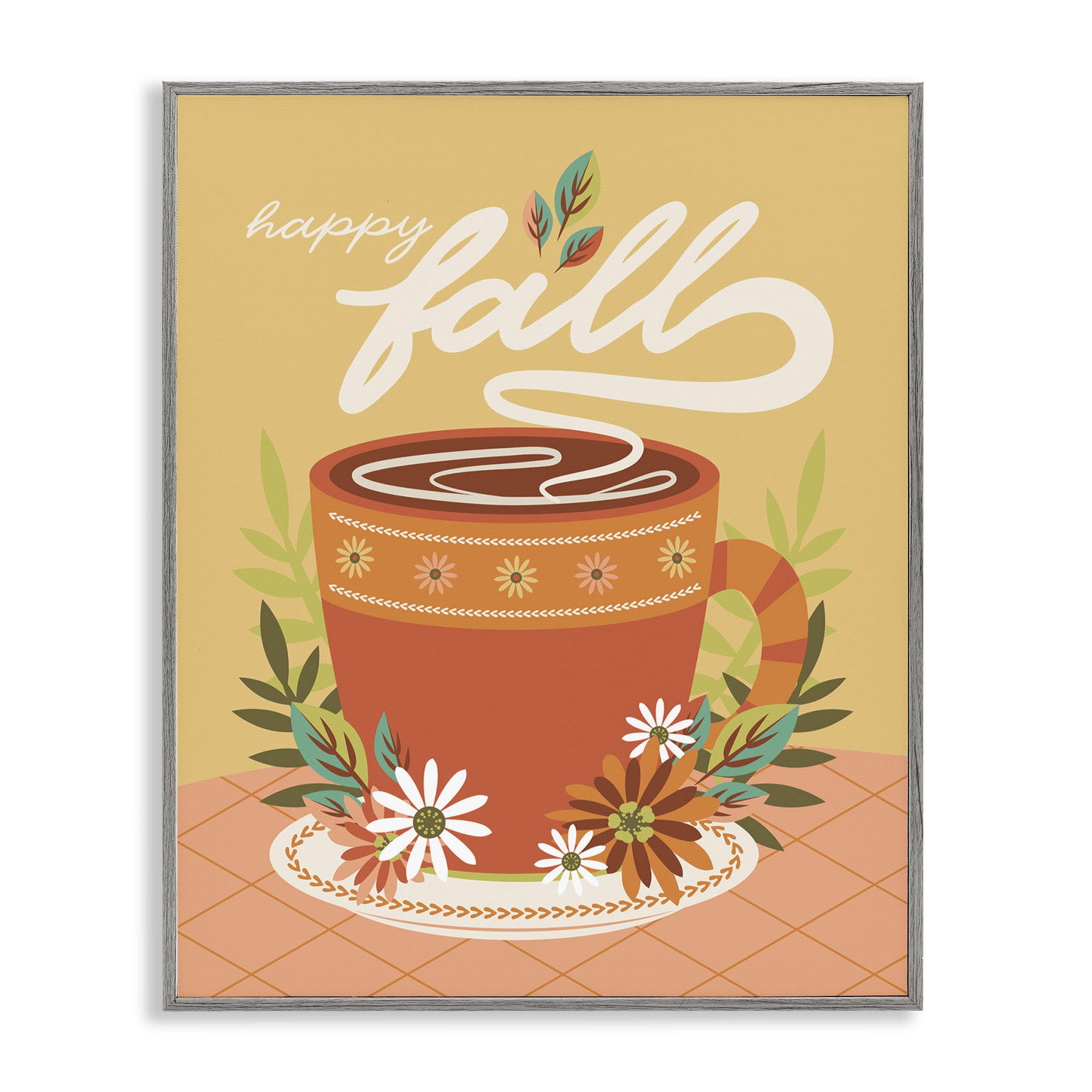 Stupell Industries Autumnal Mug & Flowers Food & Beverage Painting Gray Framed Art Print Wall Art, 11 x 14
