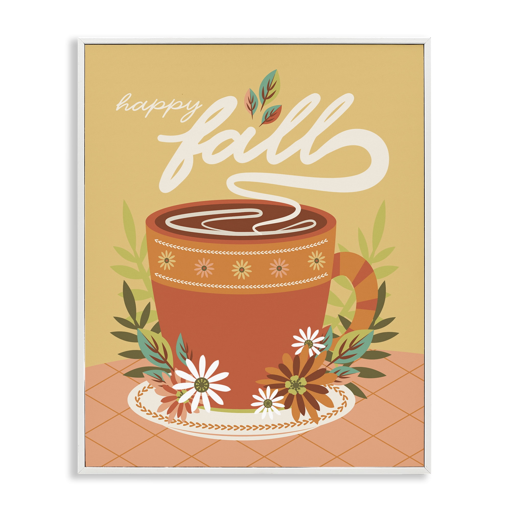 Stupell Industries Autumnal Mug & Flowers Food & Beverage Painting White Framed Art Print Wall Art, 11 x 14