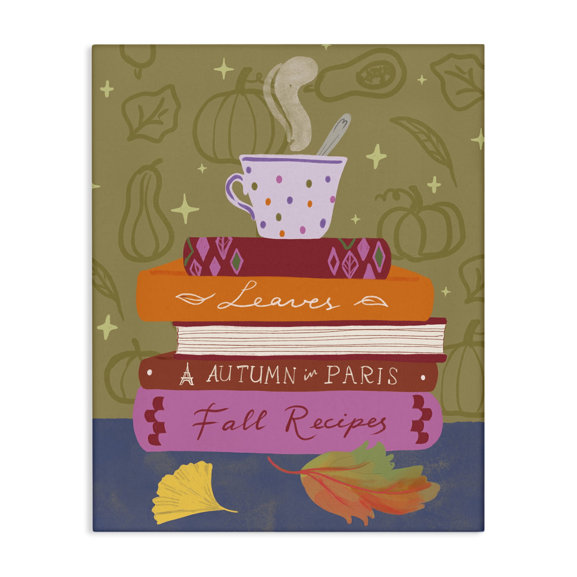 Stupell Industries Autumnal Mug on Bookstack Education Painting Wrapped Canvas Art Print Wall Art, 16 x 20