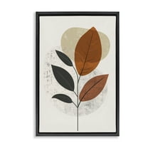 Stupell Industries Autumnal Neutral Leaves Plants & Flowers Painting Black Floater Framed Canvas Art Print Wall Art, 17 x 25
