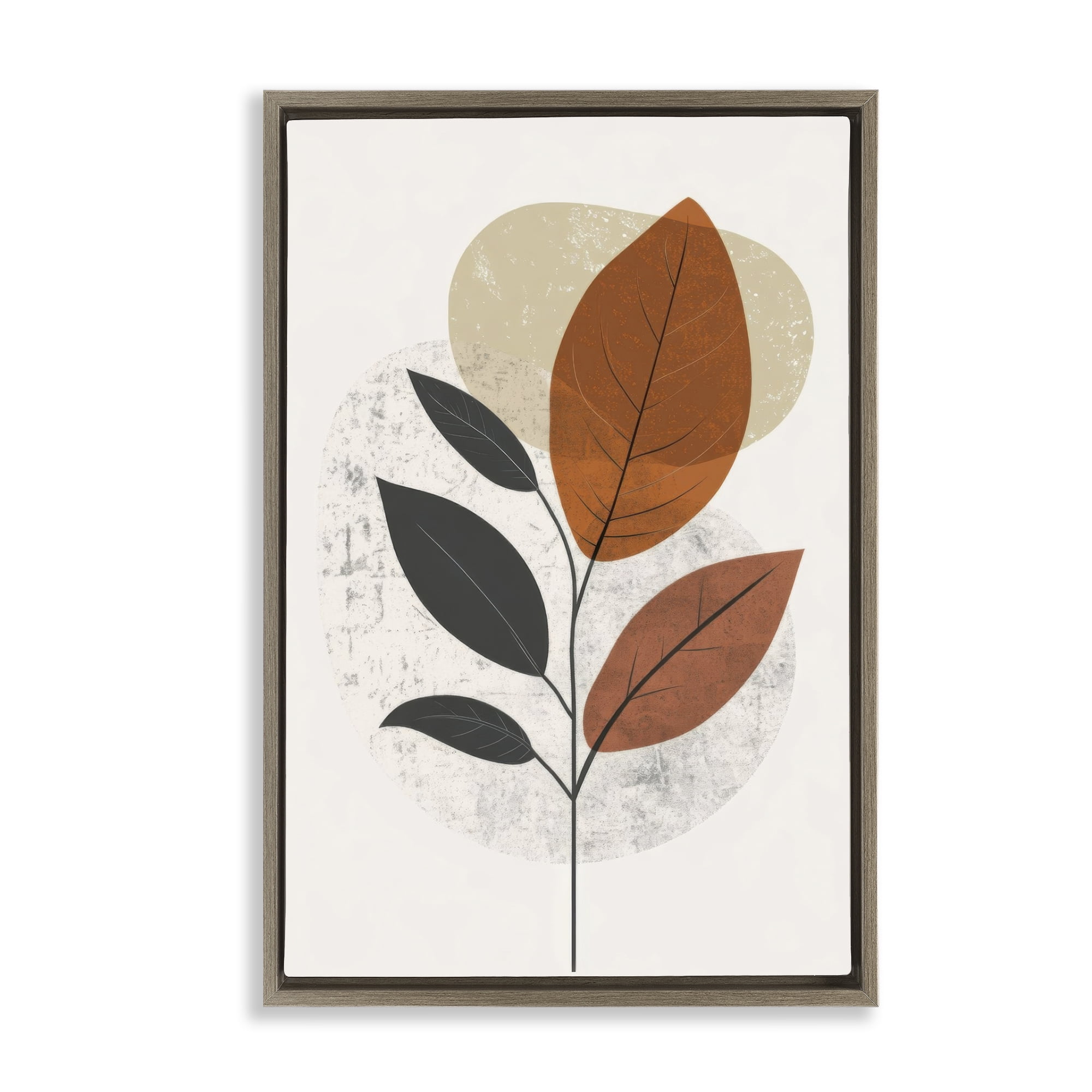 Stupell Industries Autumnal Neutral Leaves Plants & Flowers Painting Brown Floater Framed Canvas Art Print Wall Art, 21 x 31