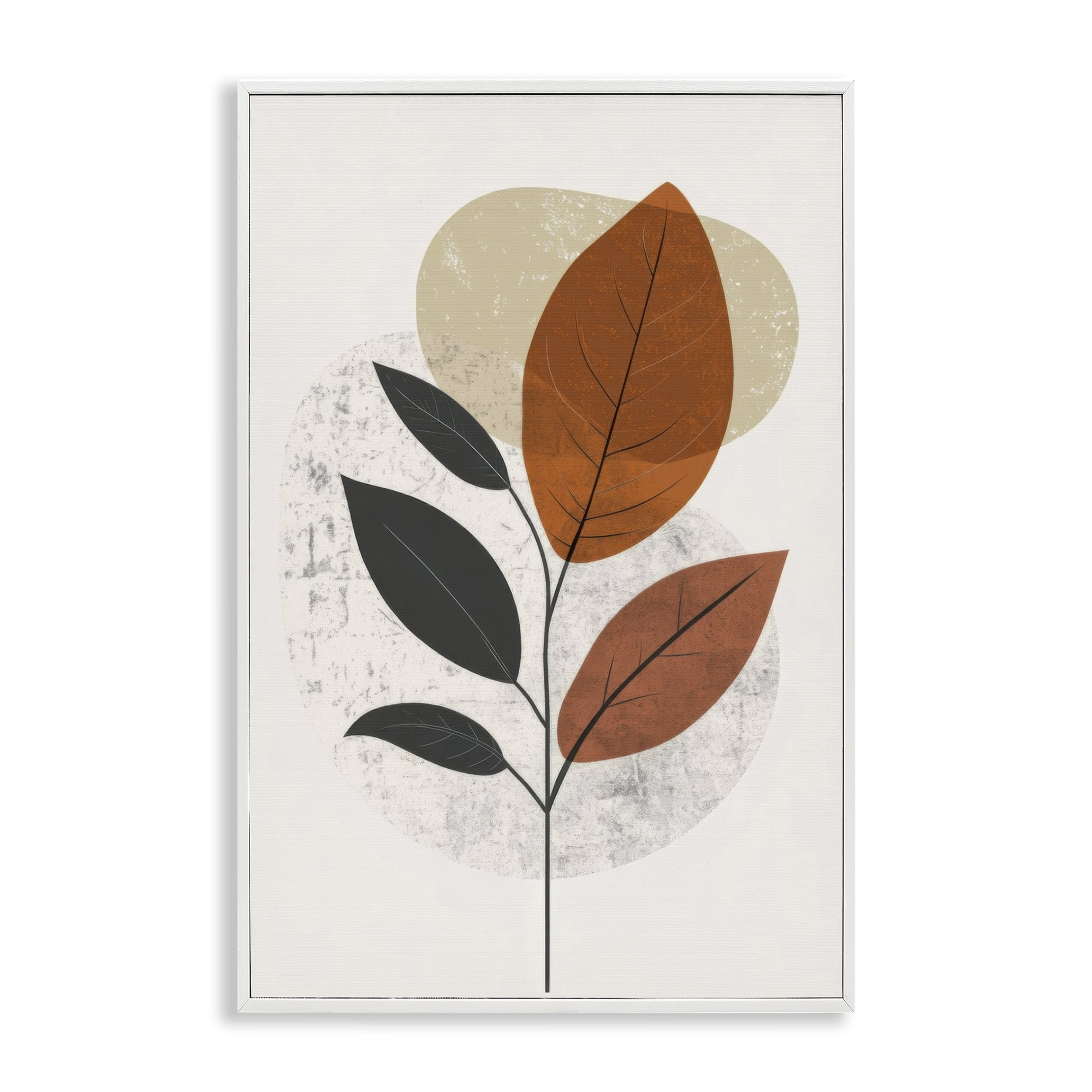Stupell Industries Autumnal Neutral Leaves Plants & Flowers Painting White Framed Art Print Wall Art, 12 x 18