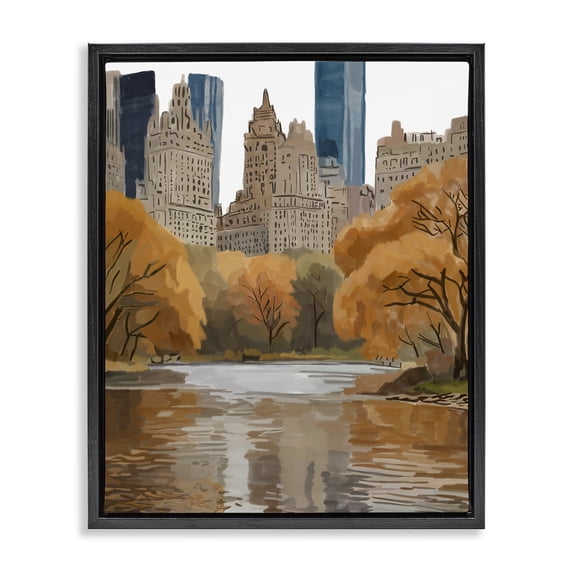 Stupell Industries Contemporary Autumnal New York Across River Black Floating Frame Canvas Art, 17 x 21, by Amelia Noyes