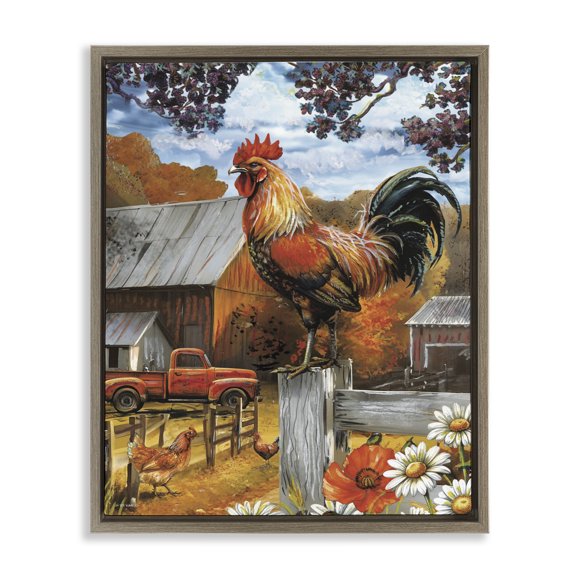 Stupell Industries Autumnal Perched Rooster Brown Framed Floater Canvas Wall Art, design by Ed Wargo