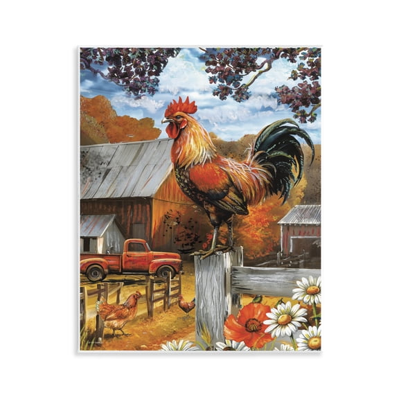 Stupell Industries Autumnal Perched Rooster Wall Plaque Art, design by Ed Wargo