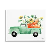 Stupell Industries Autumnal Plants Pumpkins Seasonal Green Pickup Truck Painting Gallery Wrapped Canvas Print Wall Art, Design by Heatherlee Chan