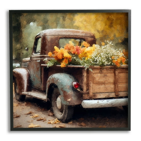 Stupell Industries Autumnal Plants in Truck Holiday Painting Black Framed Art Print Wall Art, 12 x 12