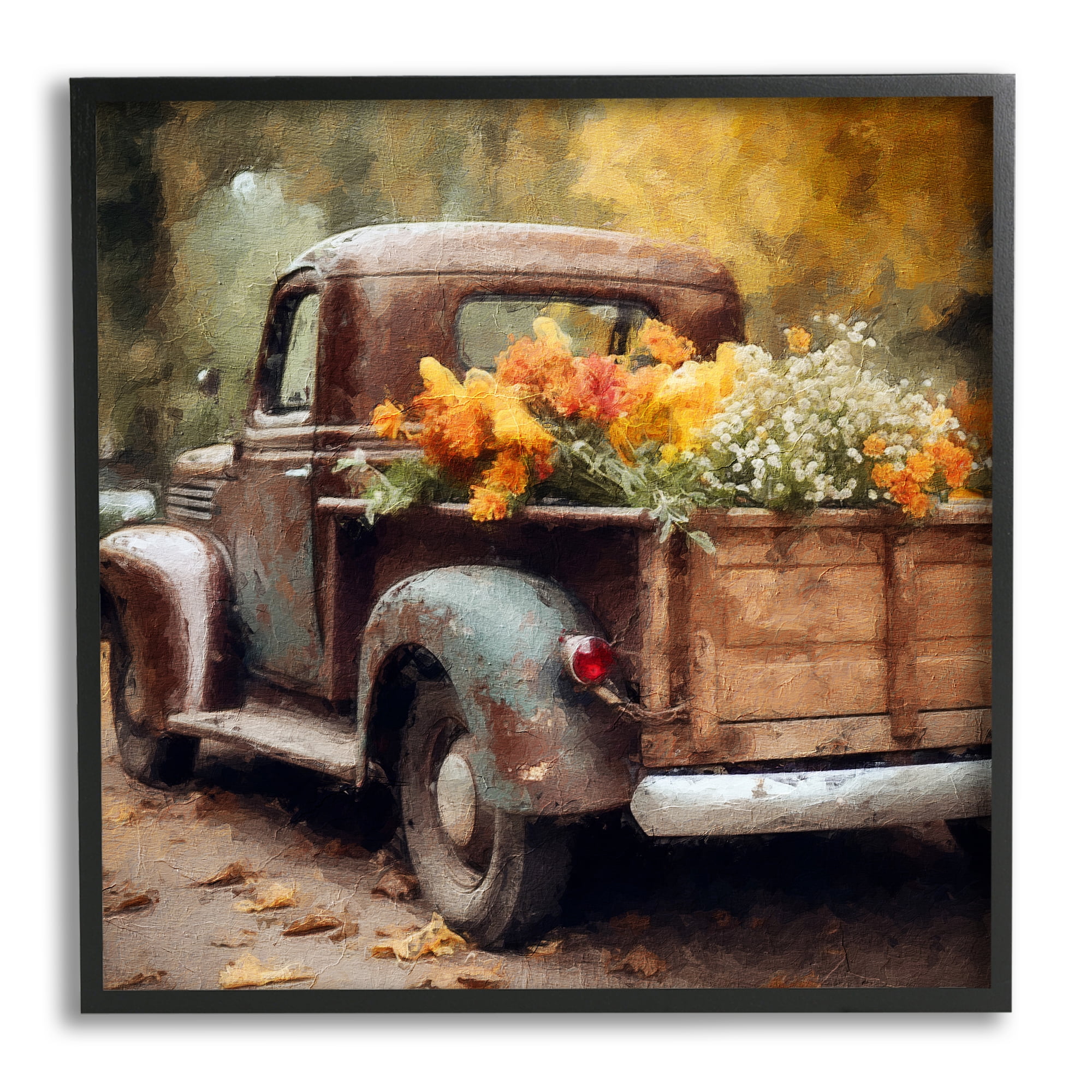 Stupell Industries Autumnal Plants in Truck Holiday Painting Black Framed Art Print Wall Art, 24 x 24