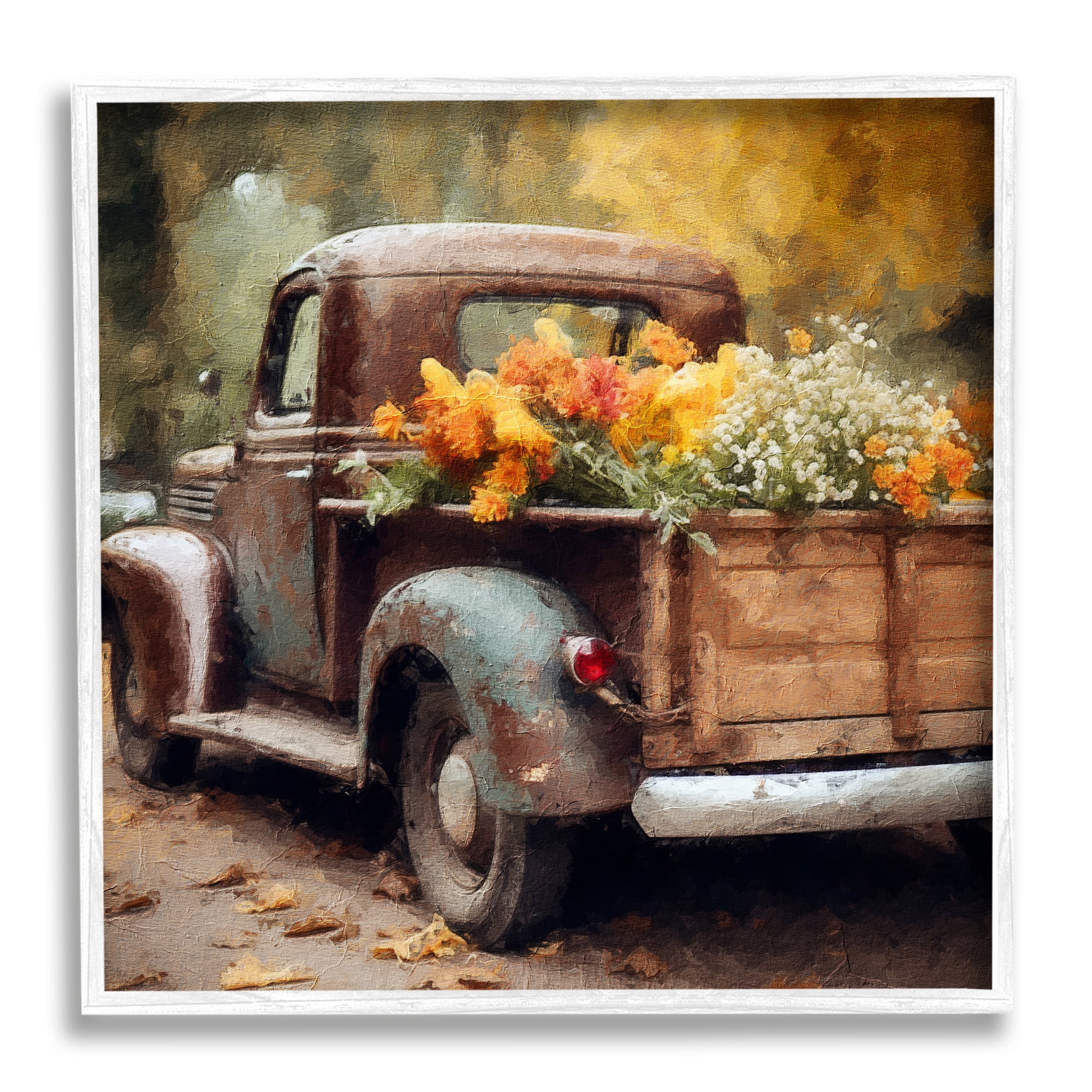 Stupell Industries Autumnal Plants in Truck Holiday Painting White Framed Art Print Wall Art, 17 x 17