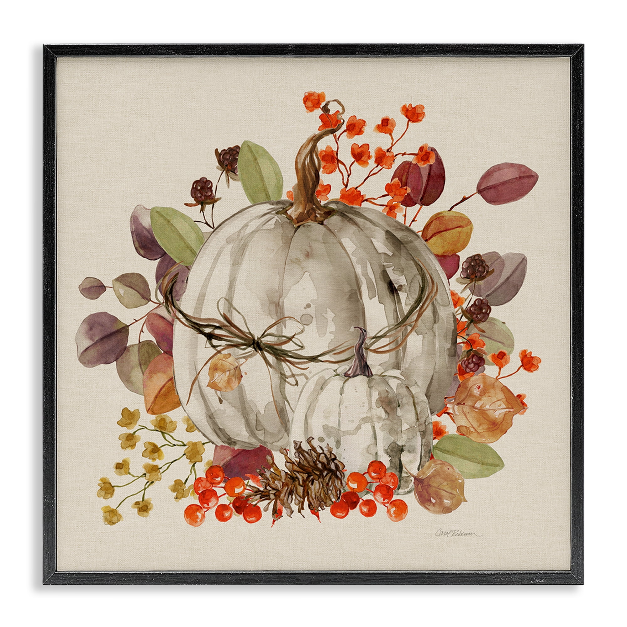Stupell Industries Autumnal Pumpkin Herbs Botanical & Floral Painting Black Framed Art Prints Wall Art, 12 x 12