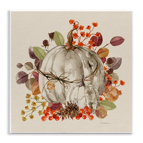 Stupell Industries Autumnal Pumpkin Herbs Botanical & Floral Painting Unframed Art Prints Wall Art, 12 x 12