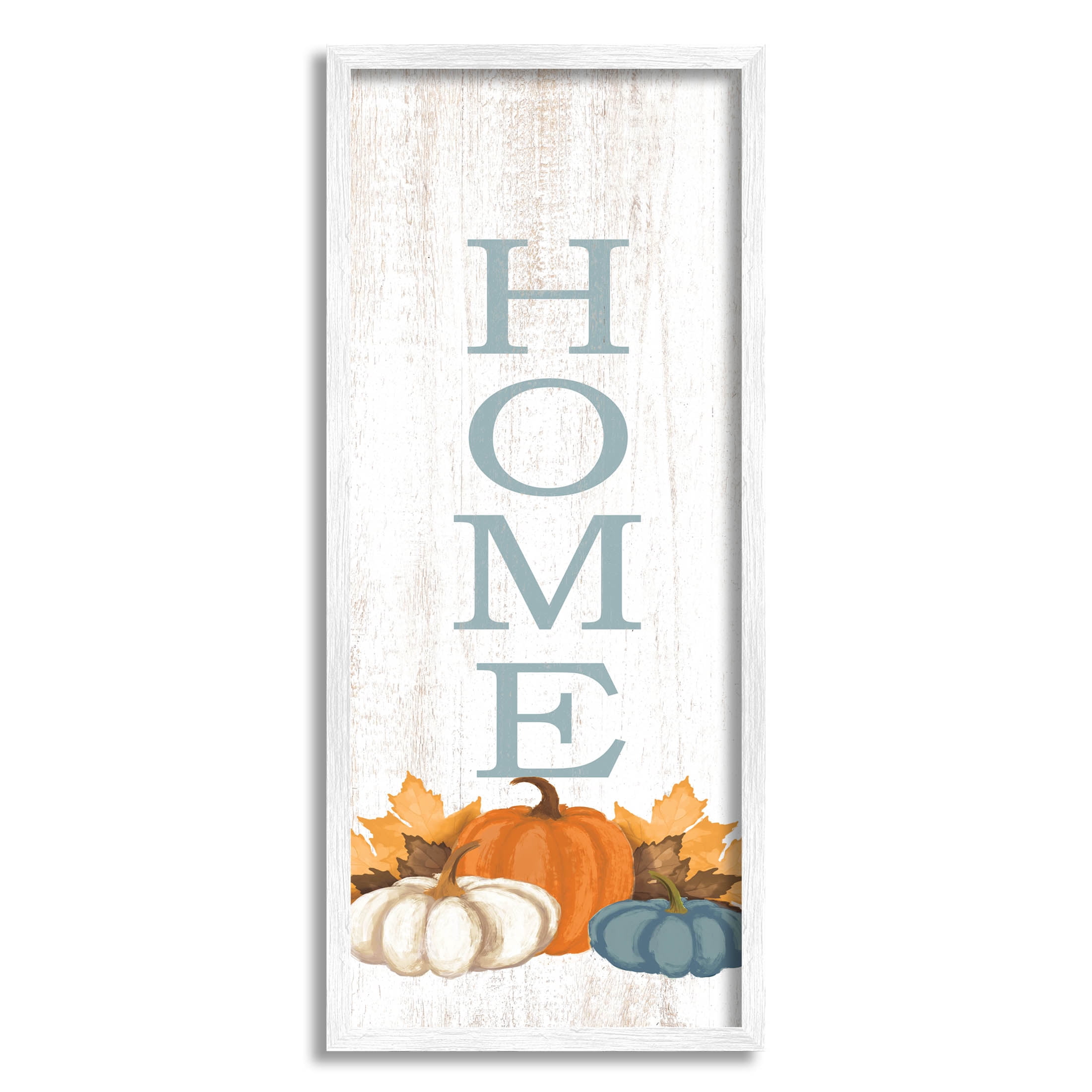 Stupell Industries Autumnal Pumpkin Leaves Home Sign Graphic Art White Framed Art Print Wall Art, Design by Dogwood Portfolio
