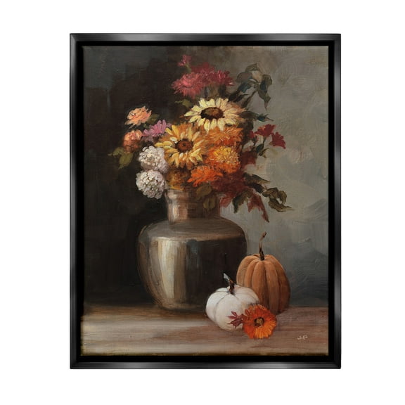 Stupell Industries Autumnal Still Life Botanical & Floral Painting Black Floater Framed Canvas Art Print Wall Art, 17 x 21