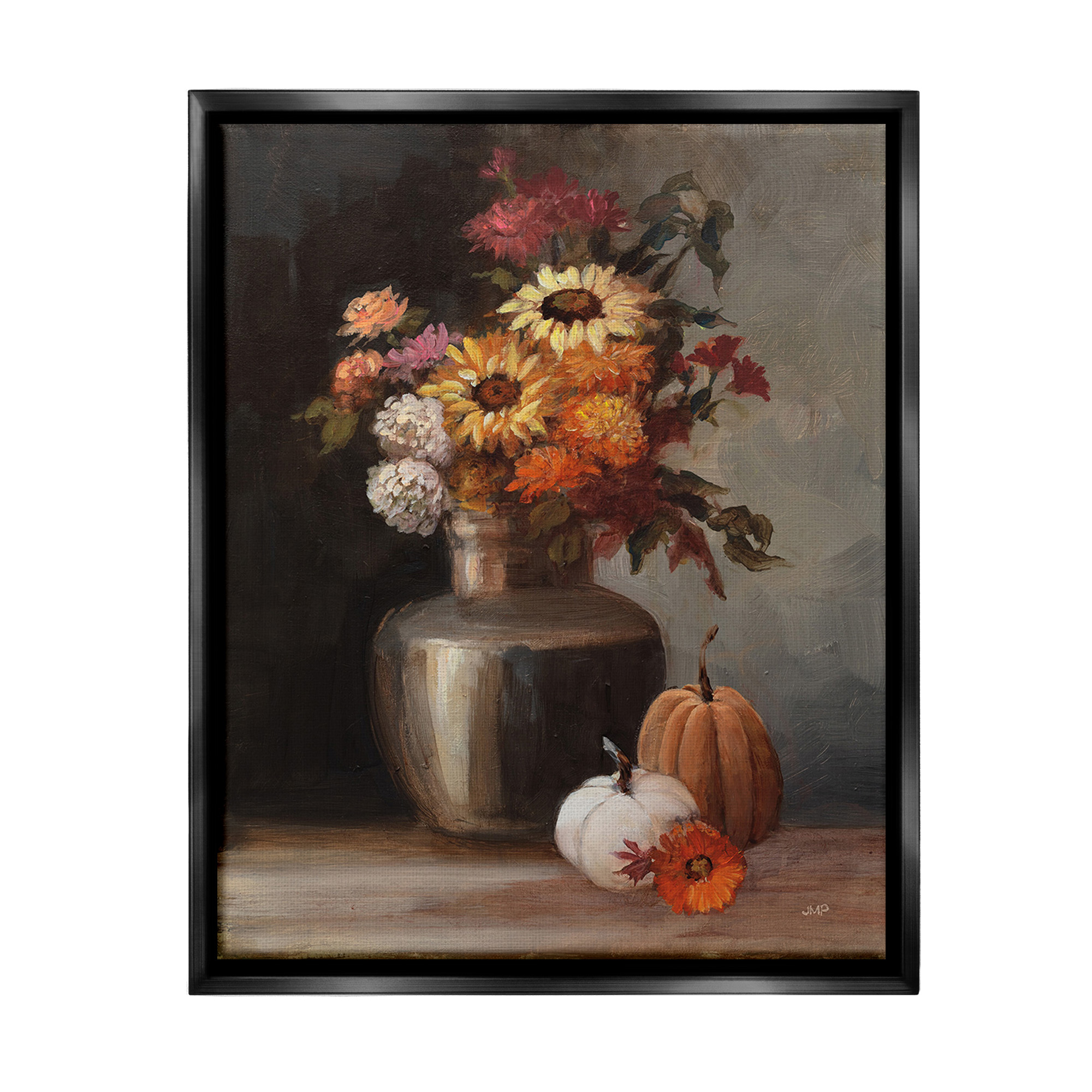 Stupell Industries Autumnal Still Life Botanical & Floral Painting Black Floater Framed Canvas Art Print Wall Art, 25 x 31
