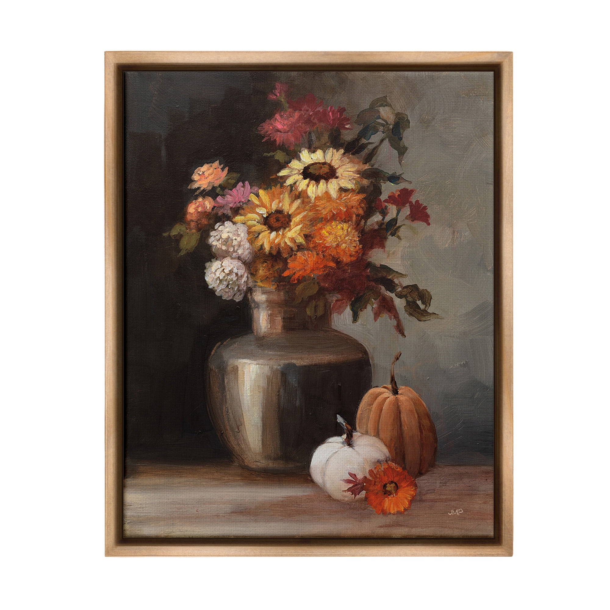 Stupell Industries Autumnal Still Life Botanical & Floral Painting Brown Floater Framed Canvas Art Print Wall Art, 25 x 31