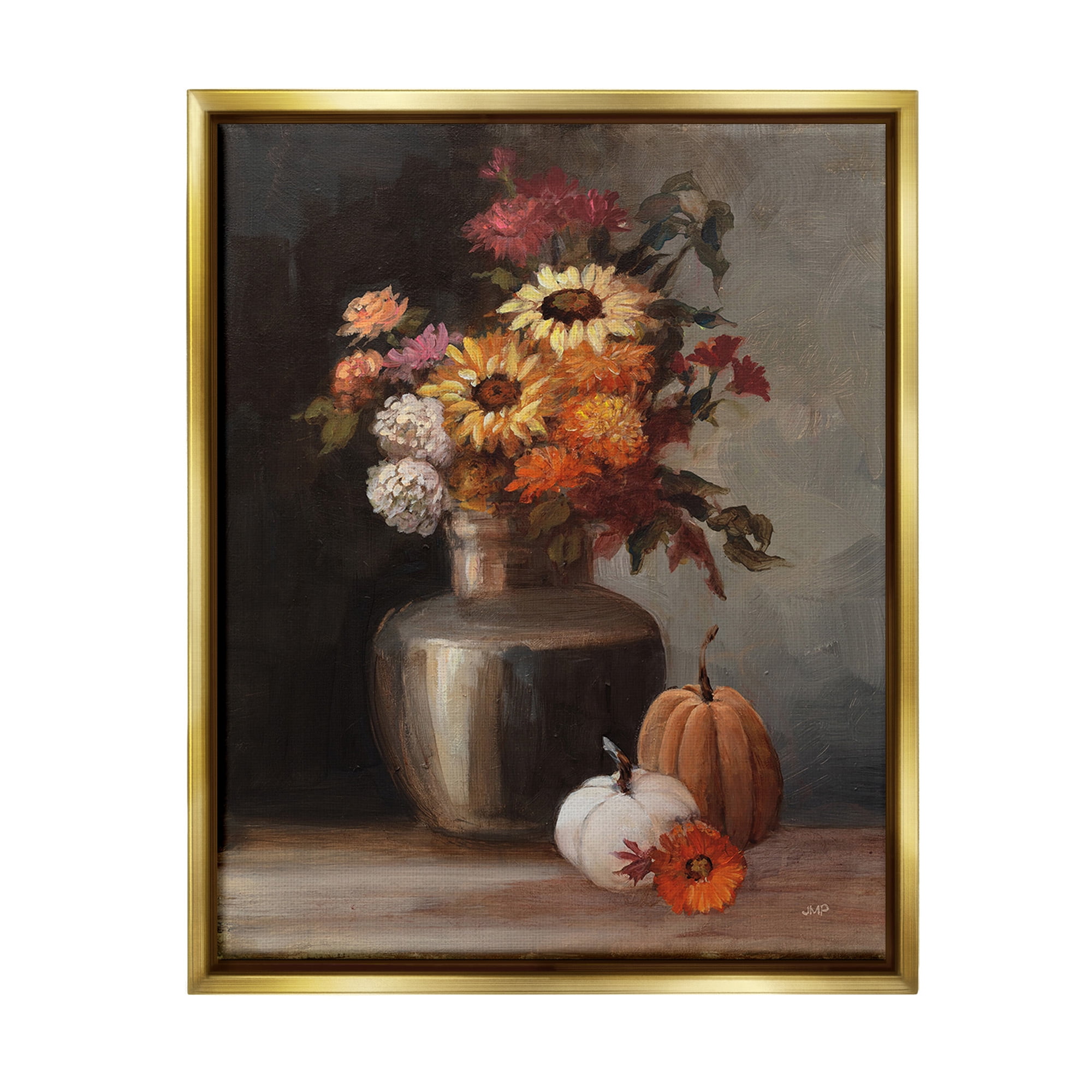Stupell Industries Autumnal Still Life Botanical & Floral Painting Gold Floater Framed Canvas Art Print Wall Art, 25 x 31