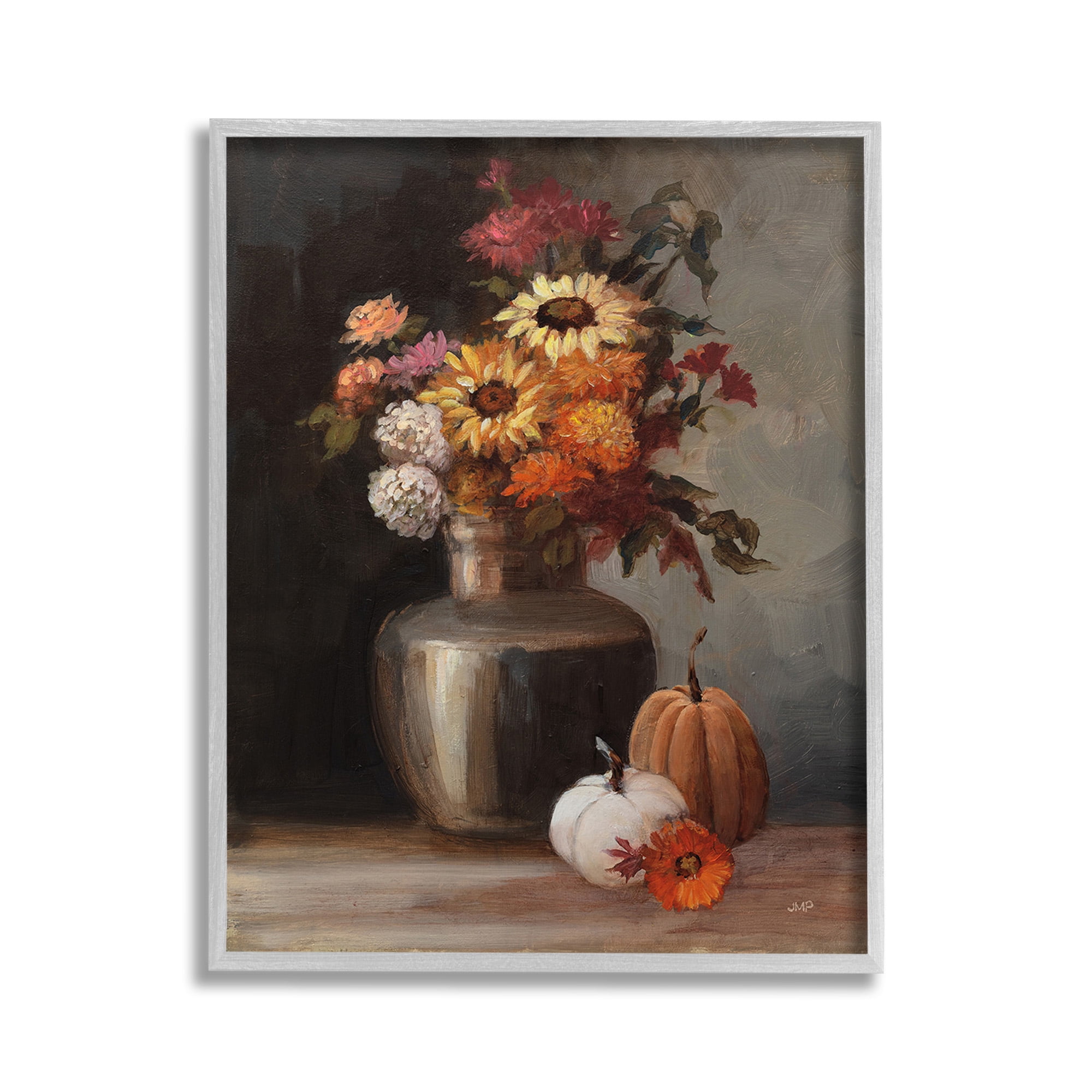 Stupell Industries Autumnal Still Life Botanical & Floral Painting Gray Framed Art Print Wall Art, 11 x 14