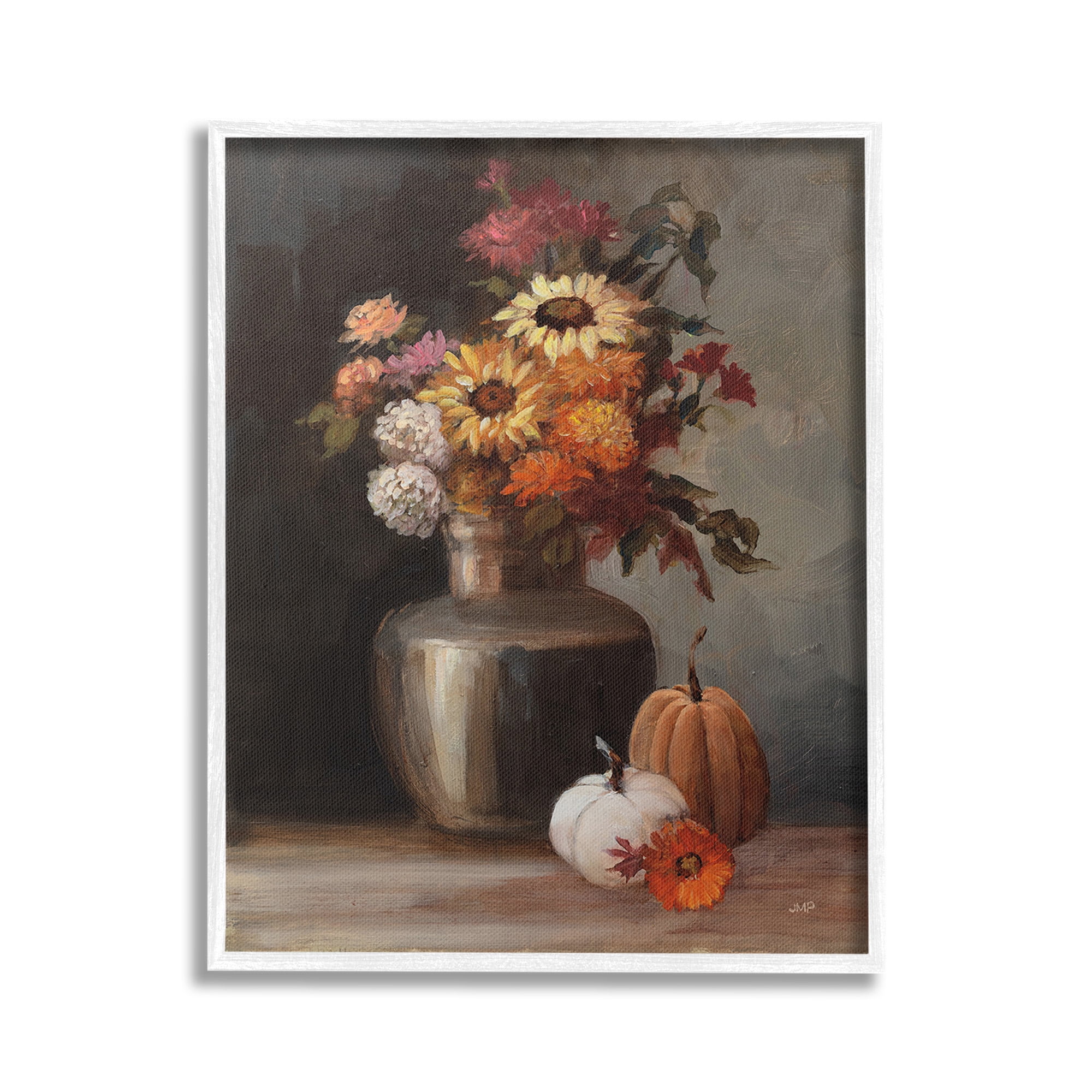 Autumnal Still Life Botanical Canvas Print with White Frame